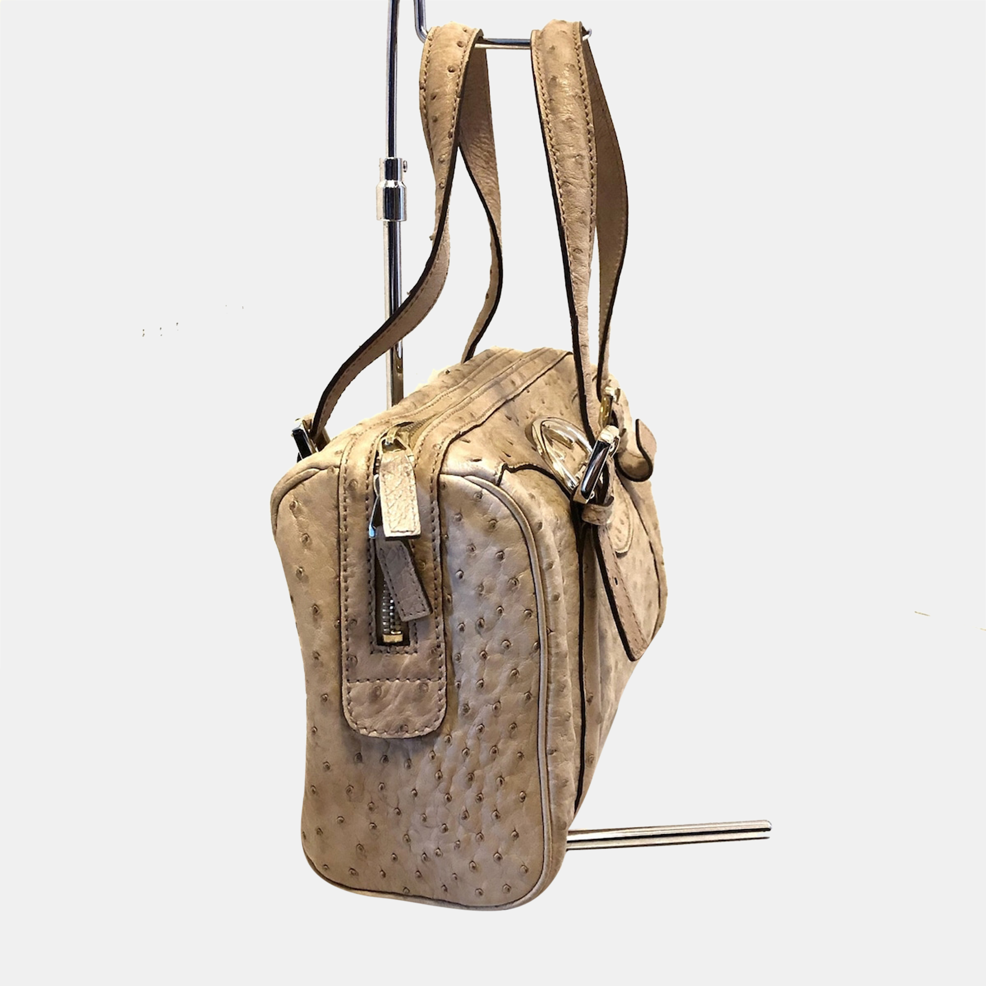 

Gucci Beige Ostrich Leather Britt Duffel Bag