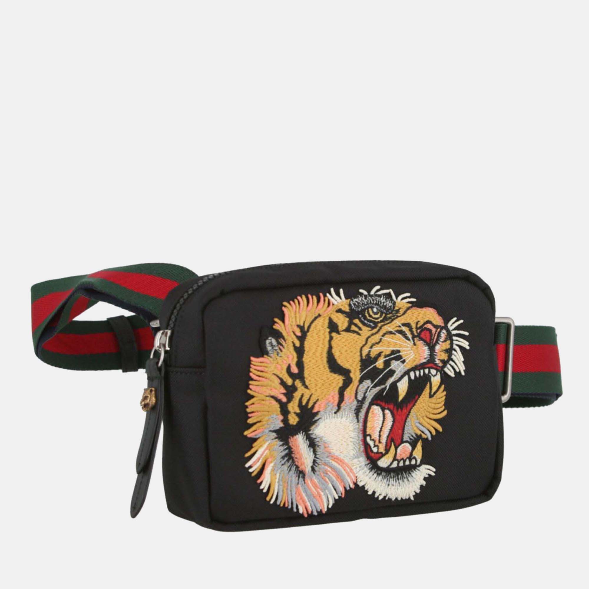 

Gucci Black Canvas Tiger Embroidered Web Messenger Bag
