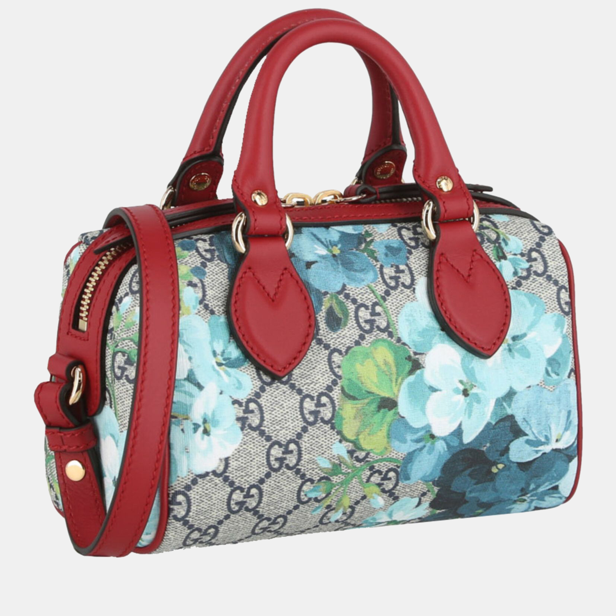 

Gucci Red Leather and GG Canvas GG Blooms Boston Bag