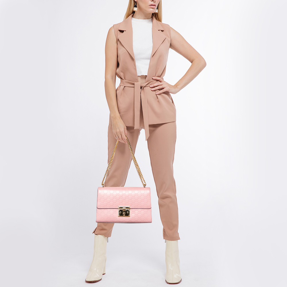 

Gucci Pink Guccissima Leather Medium Padlock Shoulder Bag