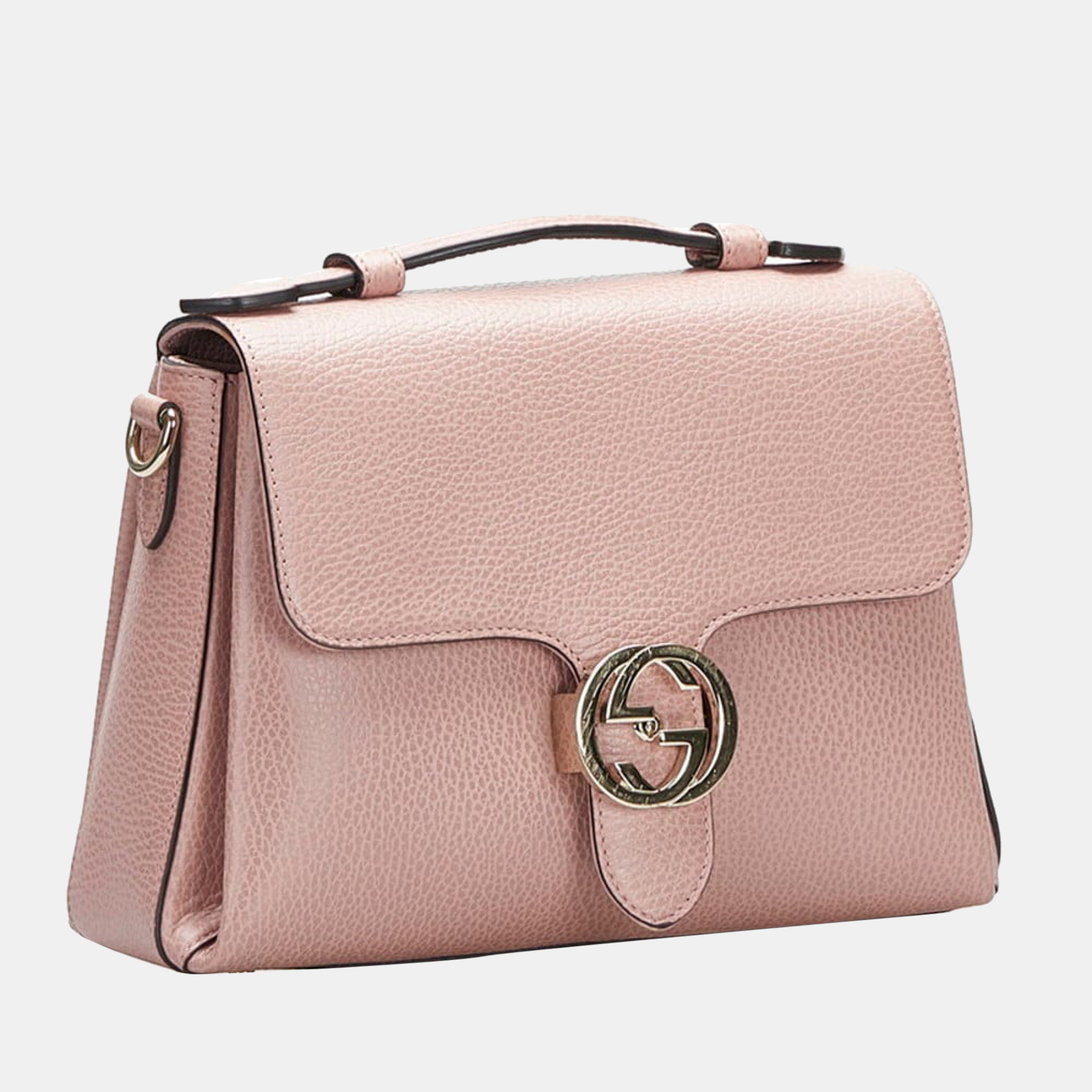 

Gucci Pink Leather Dollar Interlocking G ChainTop Handle Bag