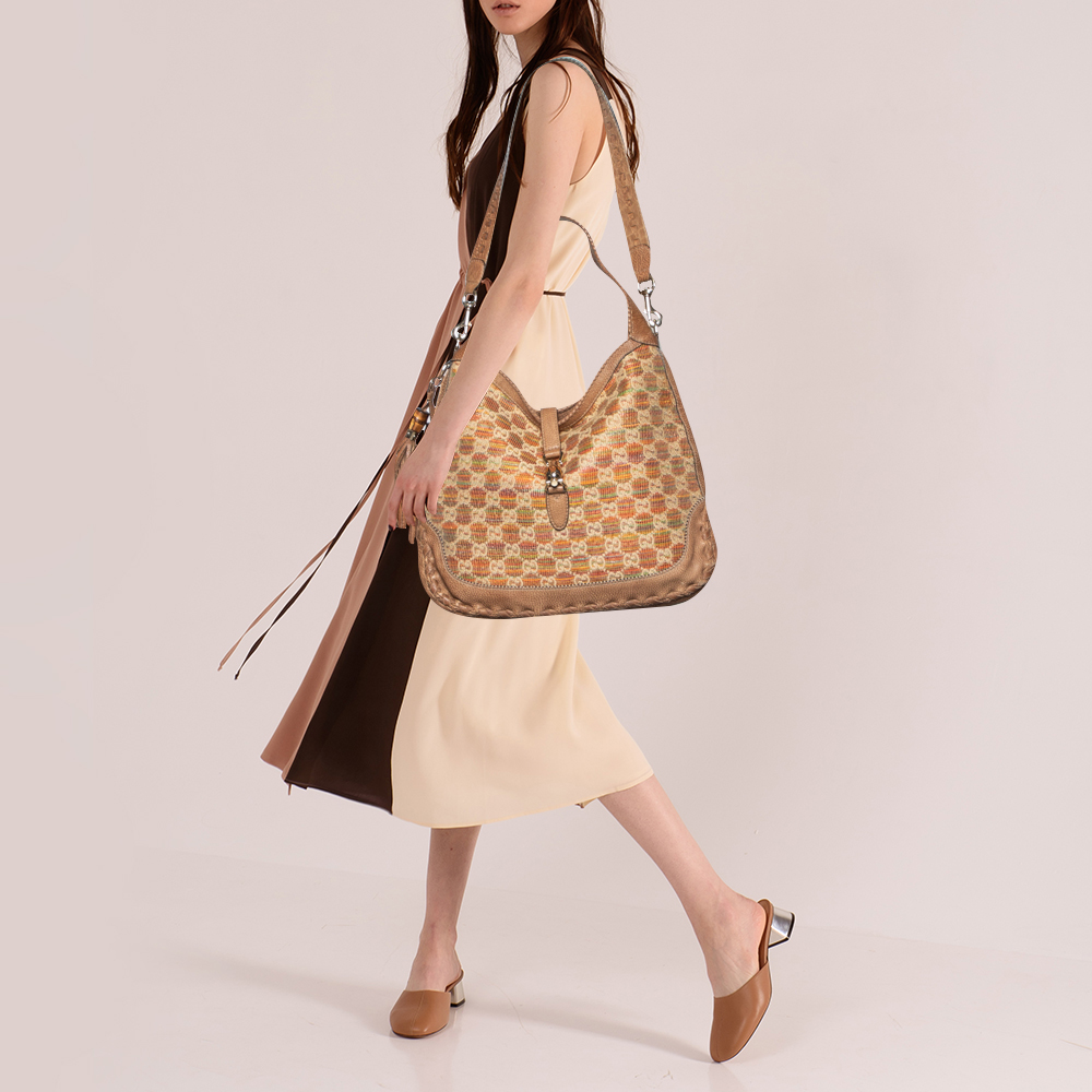 

Gucci Multicolor Straw and Leather Large Jackie Hobo