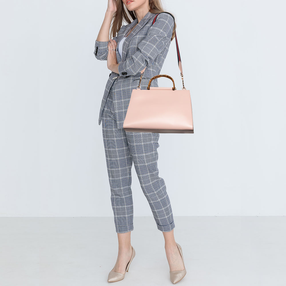 

Gucci Pink/White Leather Nymphaea Bamboo Top Handle Bag