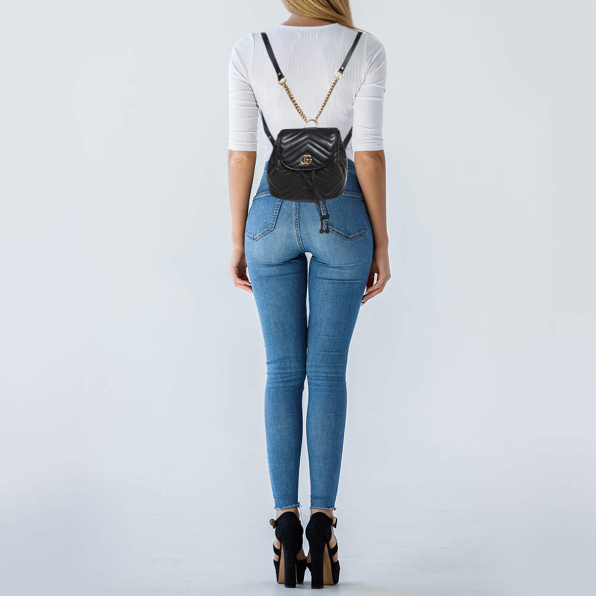 

Gucci Black Matelassé Leather GG Marmont Backpack