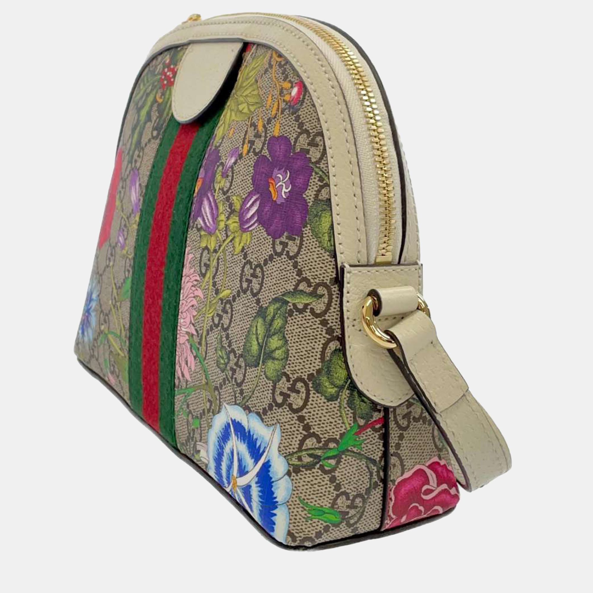 

Gucci White/Multicolor GG Supreme Flora Ophidia Dome Small Shoulder Bag