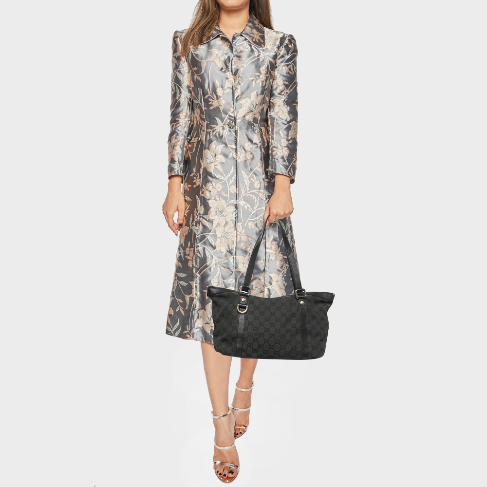 

Gucci Green/Black GG Canvas and Leather Canvas Medium Abbey Tote