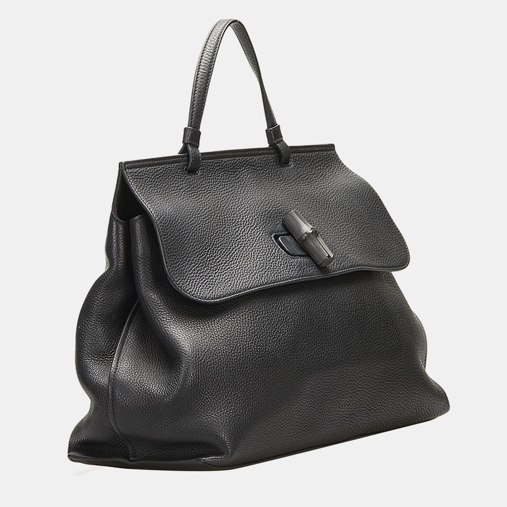 

Gucci Black Leather Bamboo Daily Top Handle Bag