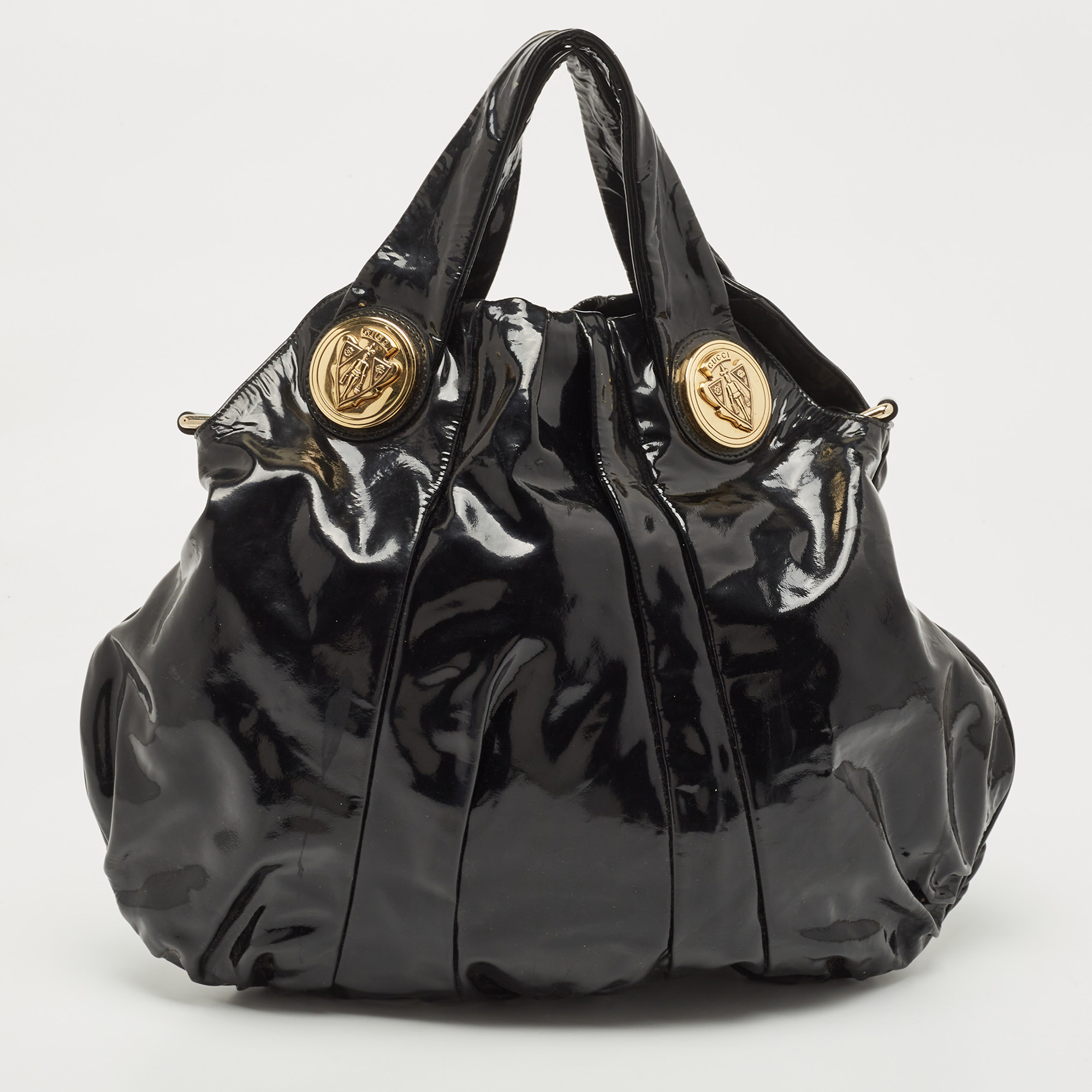 Pre-owned Gucci Black Patent Leather Large Hysteria Hobo