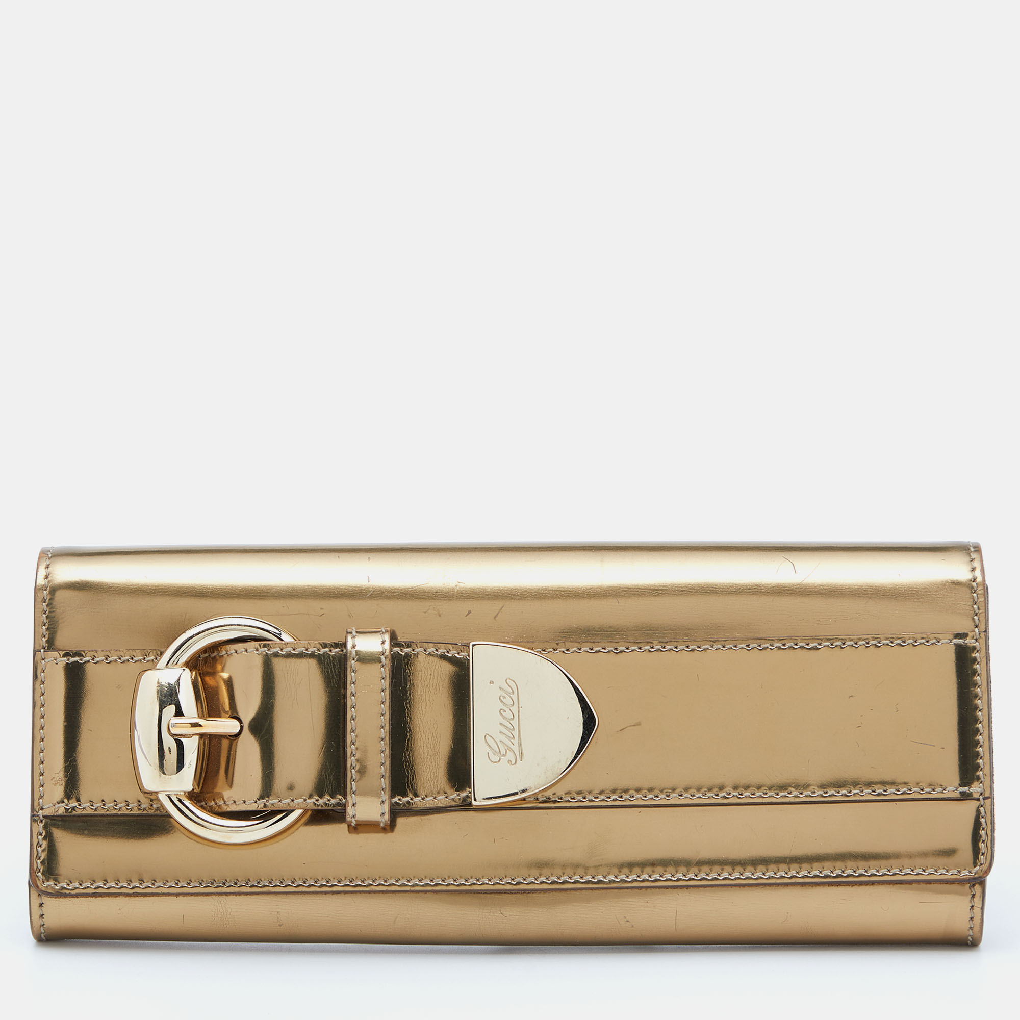 Pre-owned Gucci Gold Patent Leather Romy Clutch
