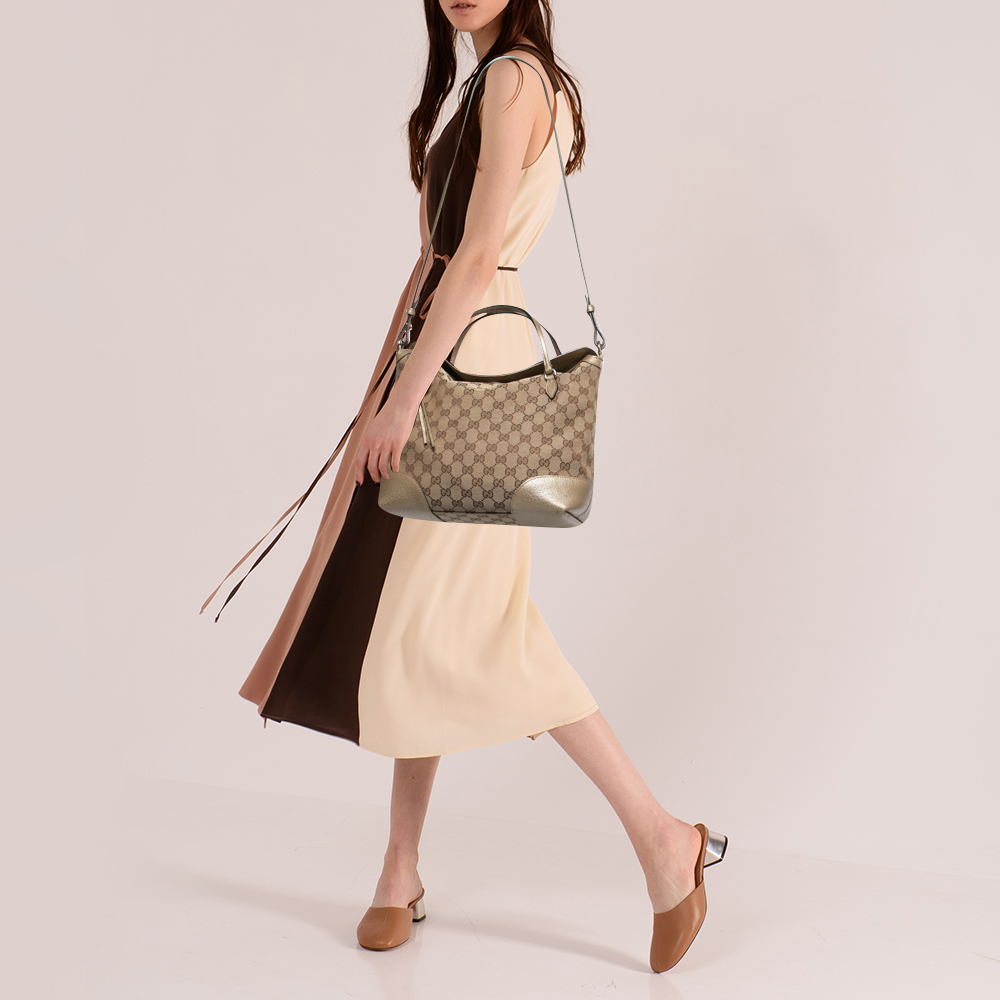 

Gucci Beige/Gold GG Canvas and Leather Bree Foldover Bag, Brown