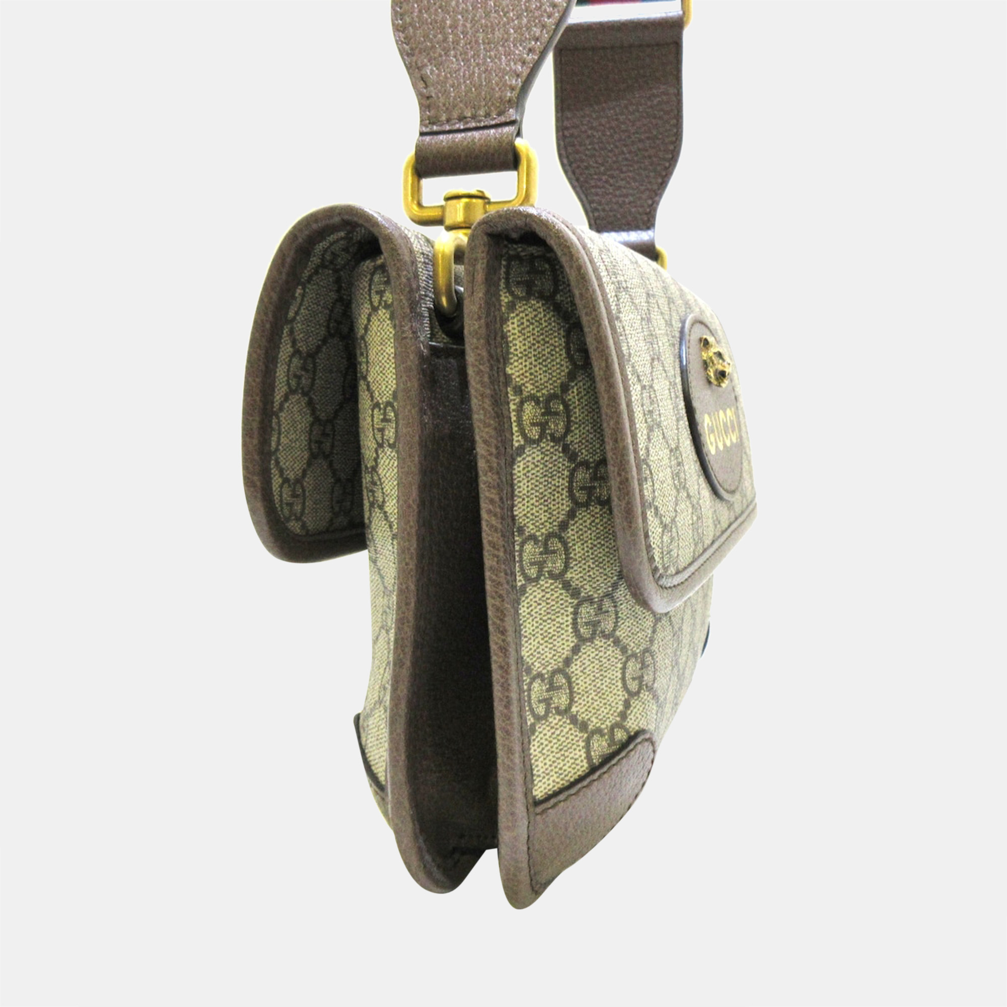 

Gucci Beige GG Supreme Canvas Small Neo Vintage Web Double Flap Messenger Bag