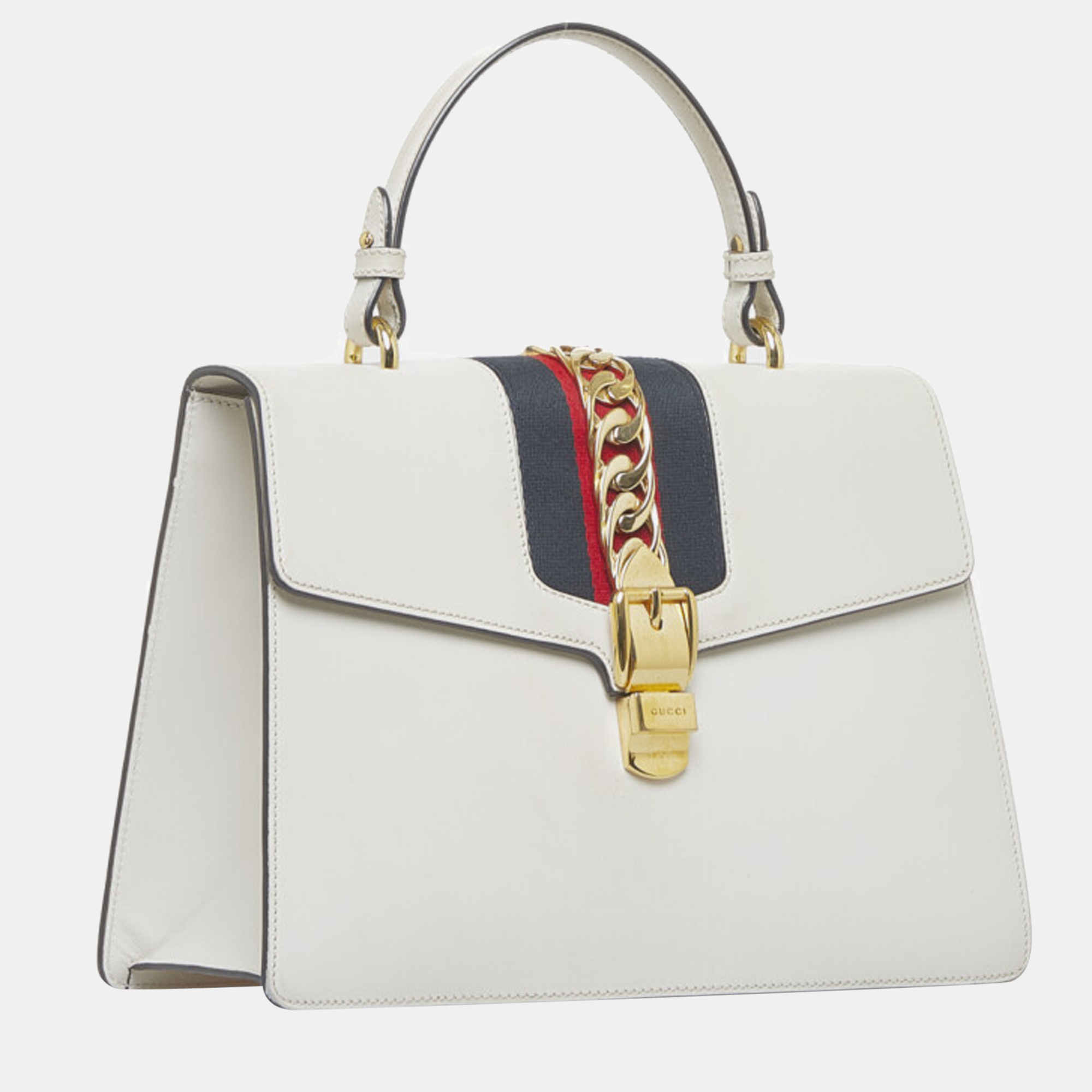 

Gucci White Leather  Sylvie Top Handle Bag Handbag