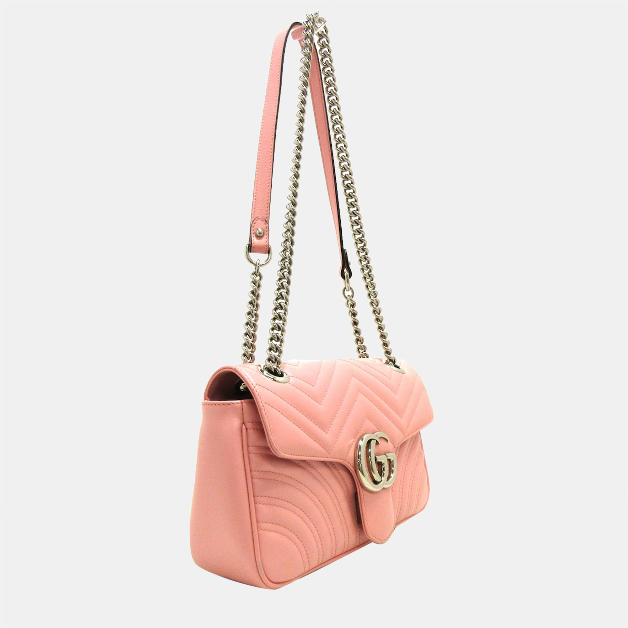 

Gucci Pink Leather GG Marmont Small Shoulder Bag