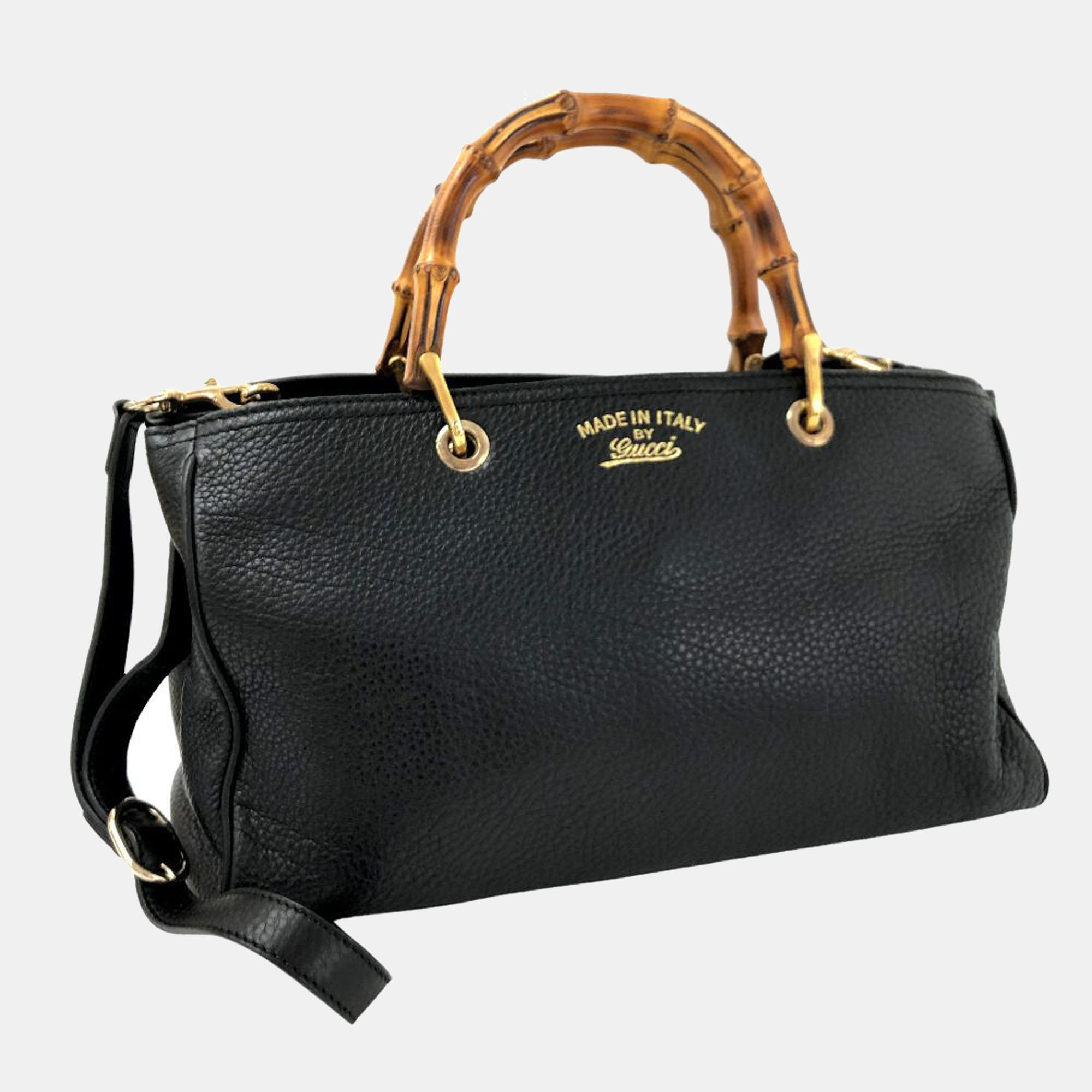 

Gucci Black Leather Bamboo Shopper Tote Bag