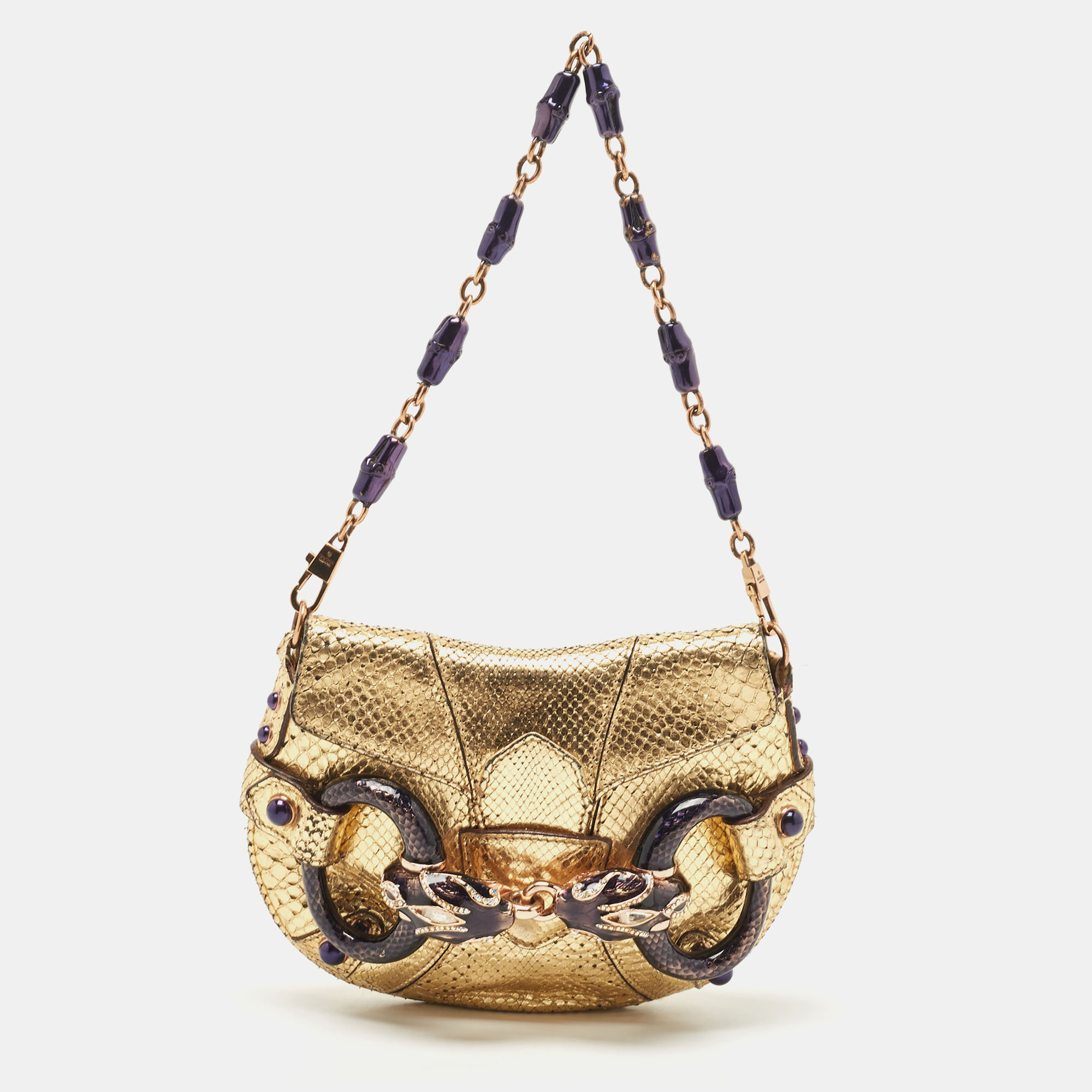 Gucci Gold Metallic Snakeskin Evening Bag by Tom Ford. Good, Lot #58343