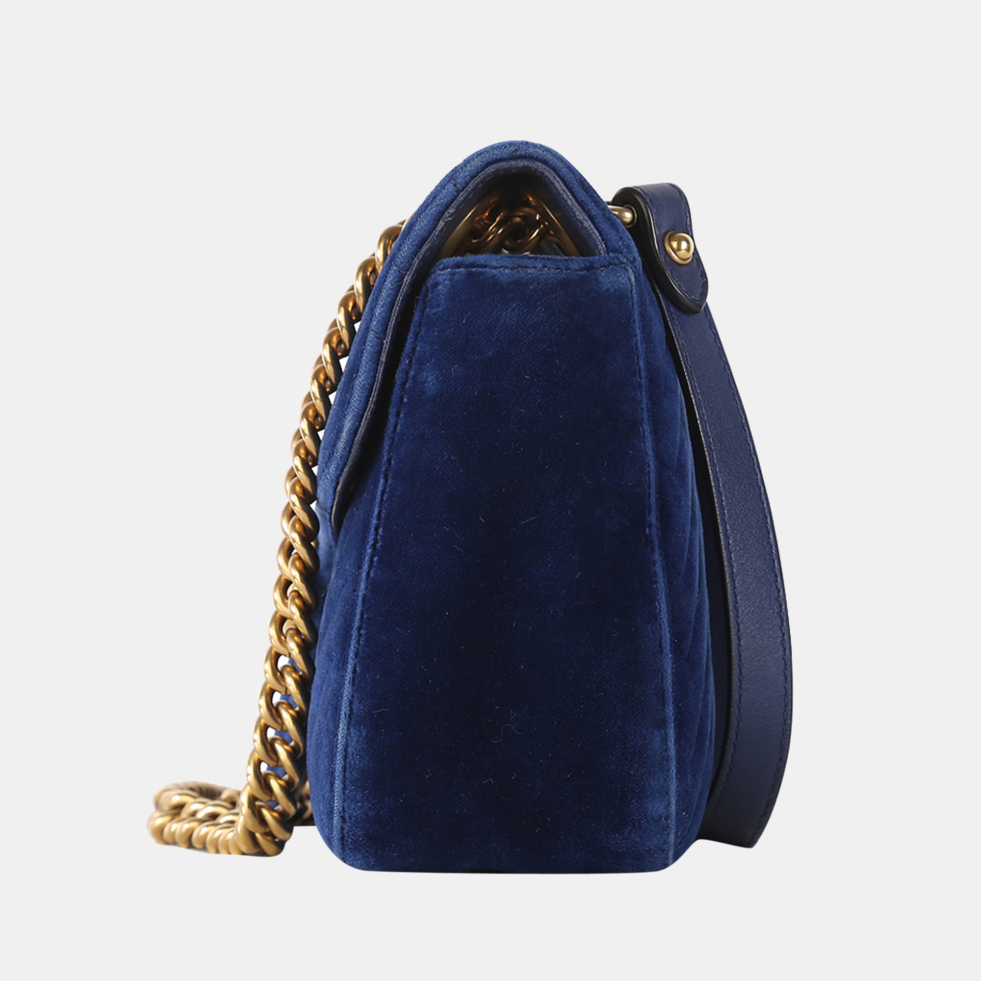 

Gucci Blue Velvet GG Marmont Small Matelasse Shoulder Bag, Navy blue