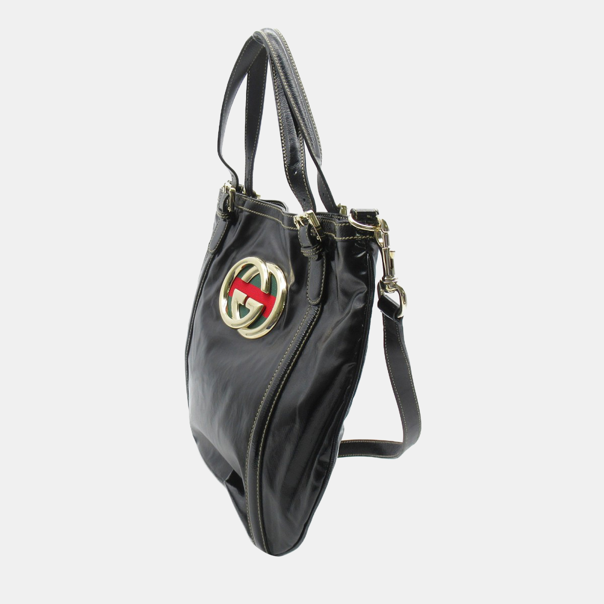 

Gucci Black Patent Leather Dialux Britt Tote Bag