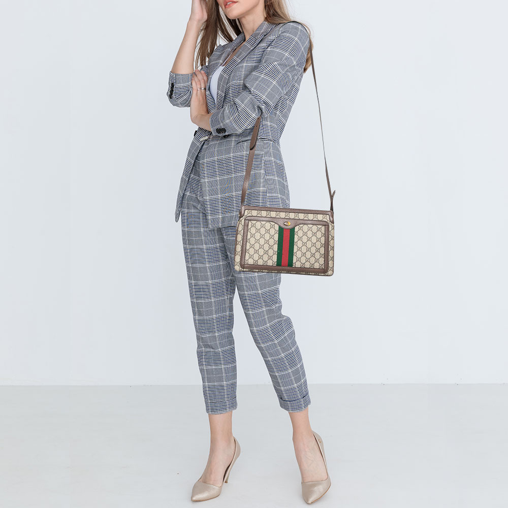 

Gucci Beige/Brown GG Canvas and Leather Medium Ophidia Zip Crossbody Bag