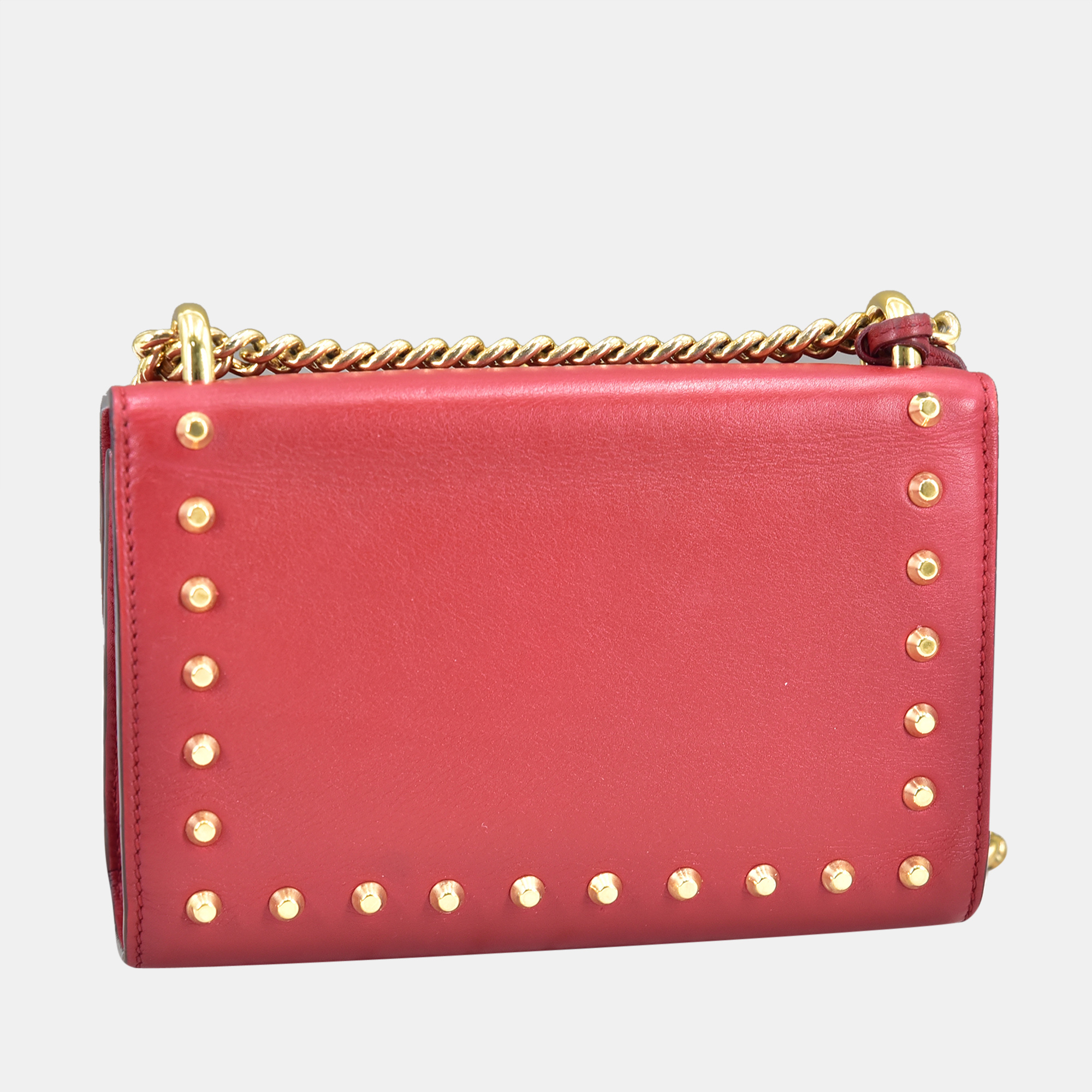 

Gucci Red Leather  Studded Padlock Shoulder Bag