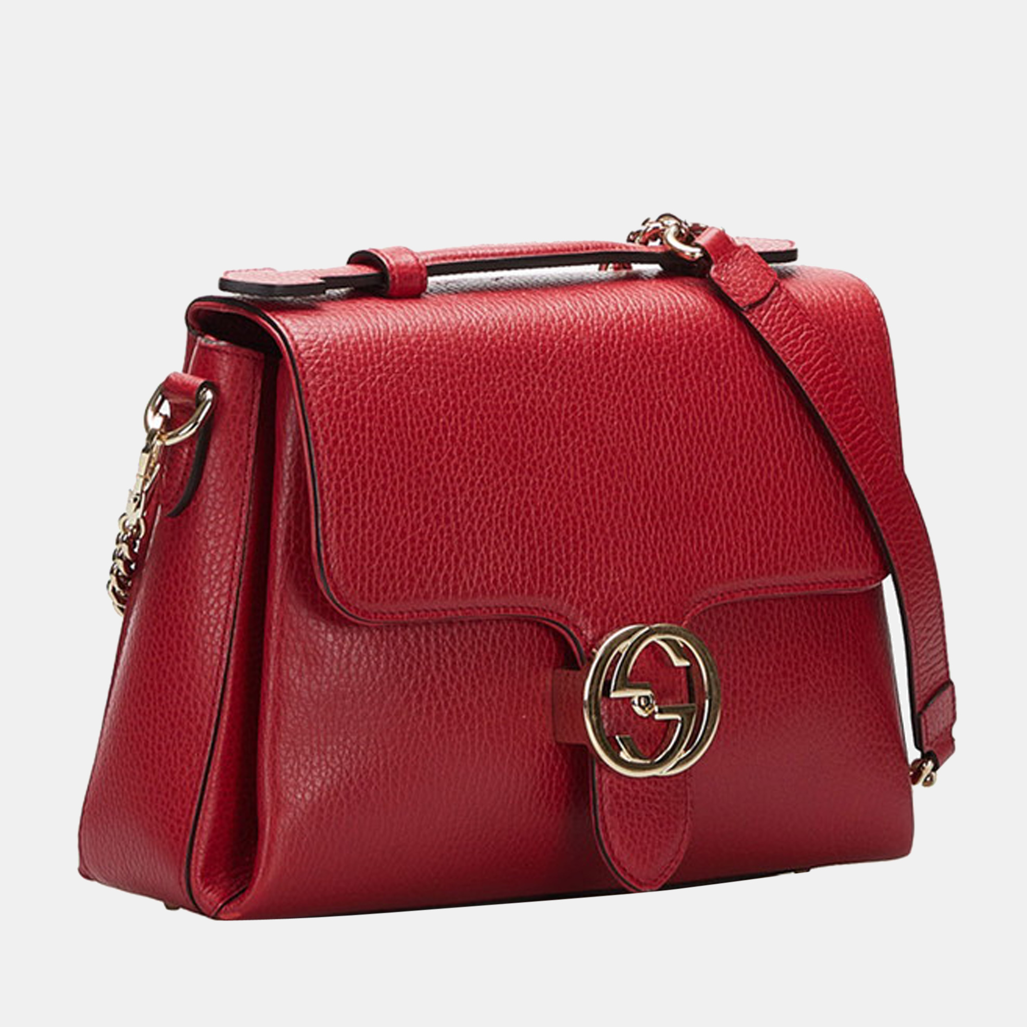 

Gucci Red Leather Interlocking G Small Dollar Top Handle Bag