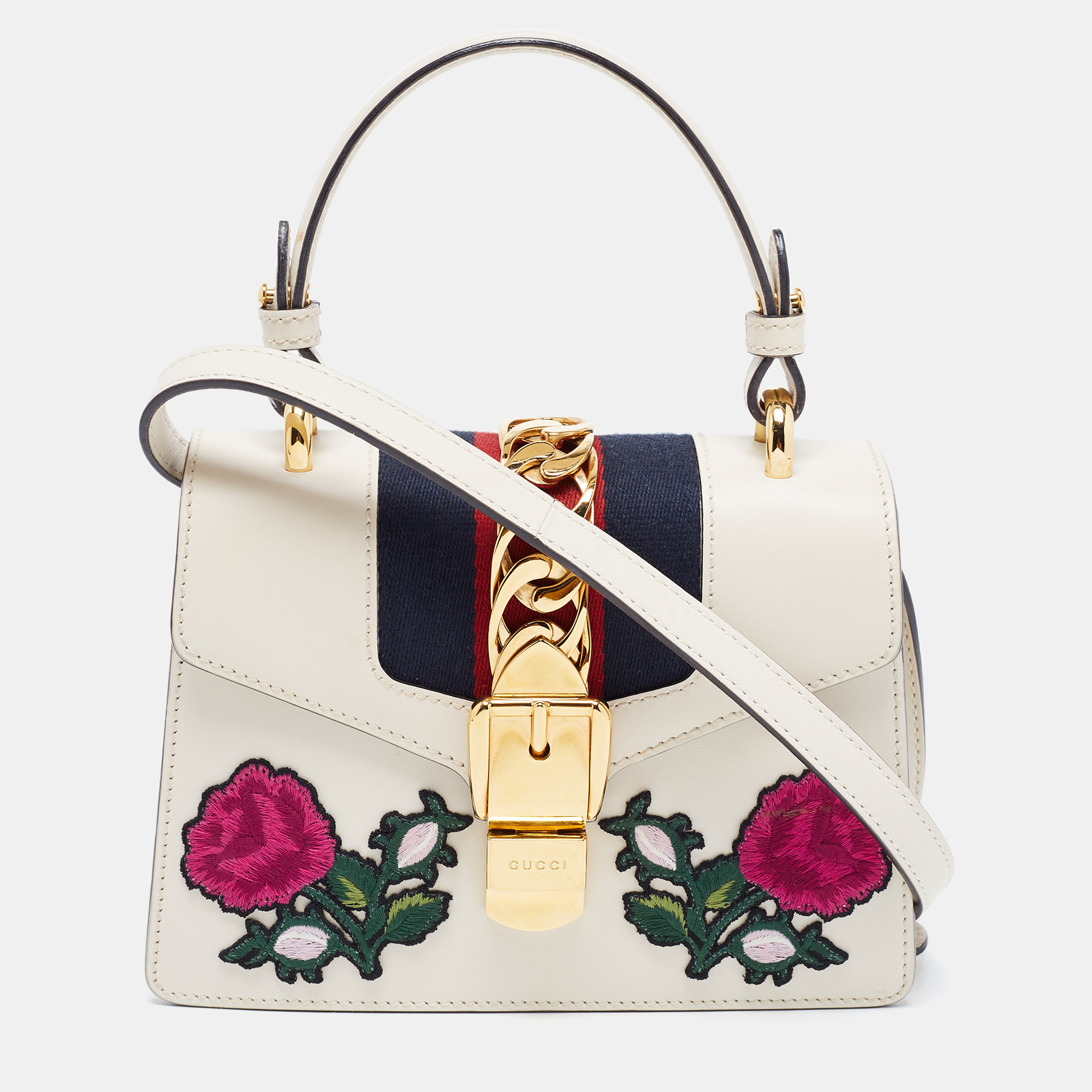 Pre-owned Gucci White Leather Mini Sylvie Top Handle Bag