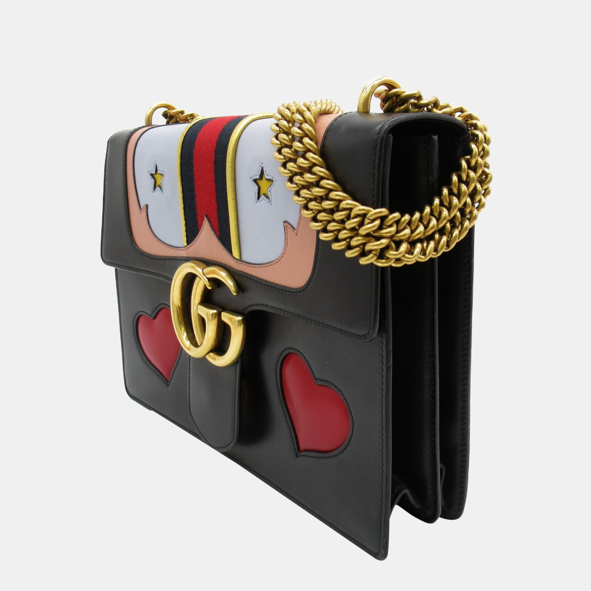 

Gucci Black Leather Medium GG Marmont Heart Shoulder Bag