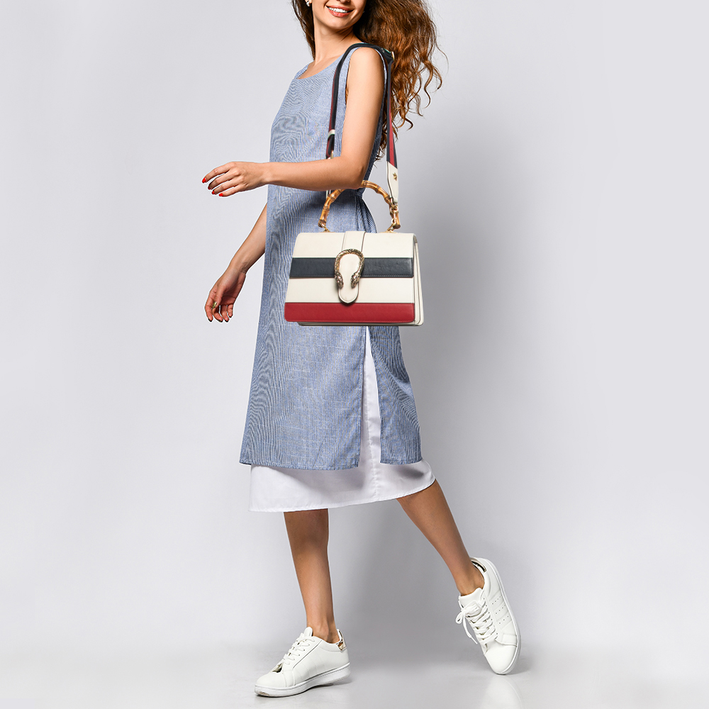 

Gucci Tricolor Leather  Dionysus Bamboo Top Handle Bag, White