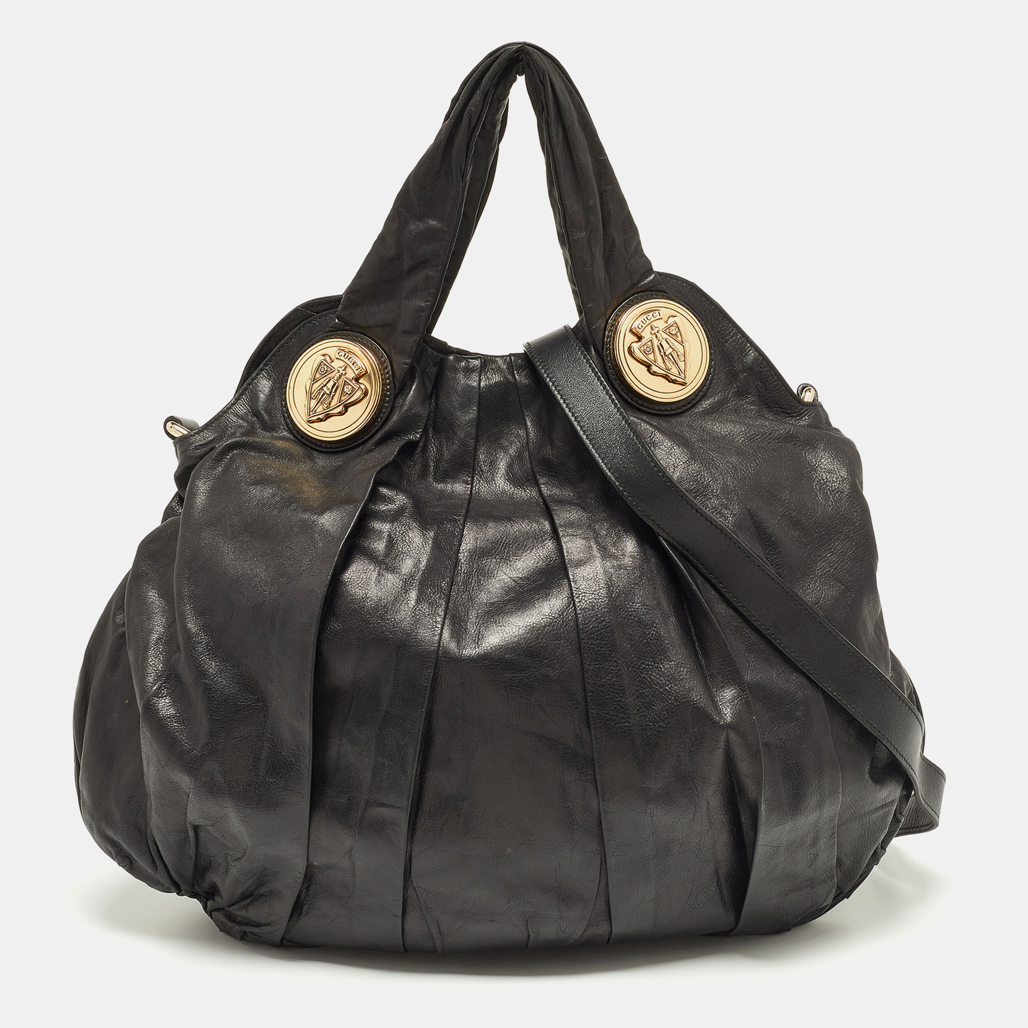 Pre-owned Gucci Black Leather Large Hysteria Hobo
