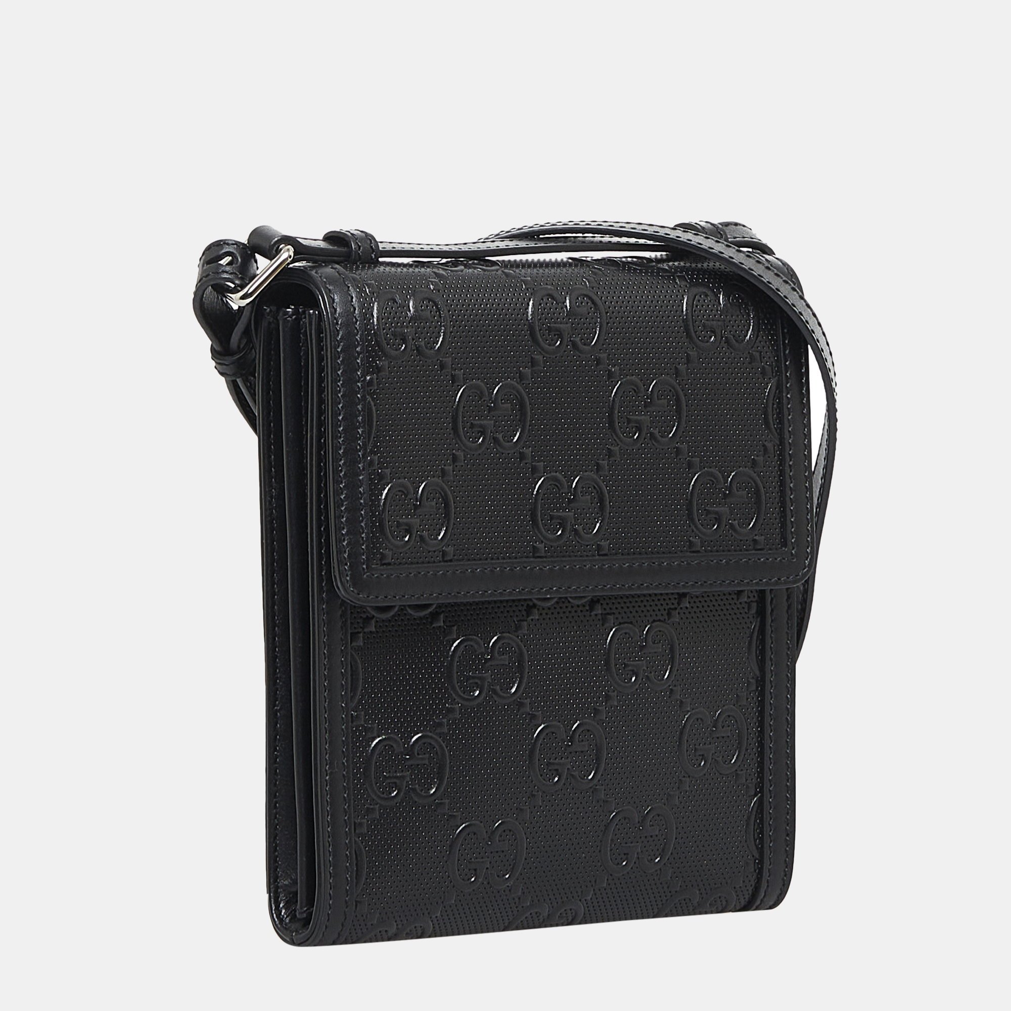 

Gucci Black GG Embossed Perforated Messenger Bag