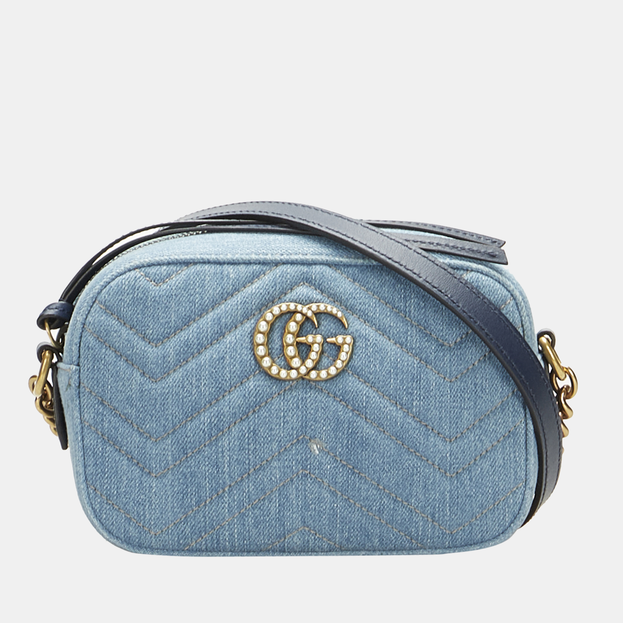 Pre-owned Gucci Blue Pearly Gg Marmont Matelasse Crossbody Bag