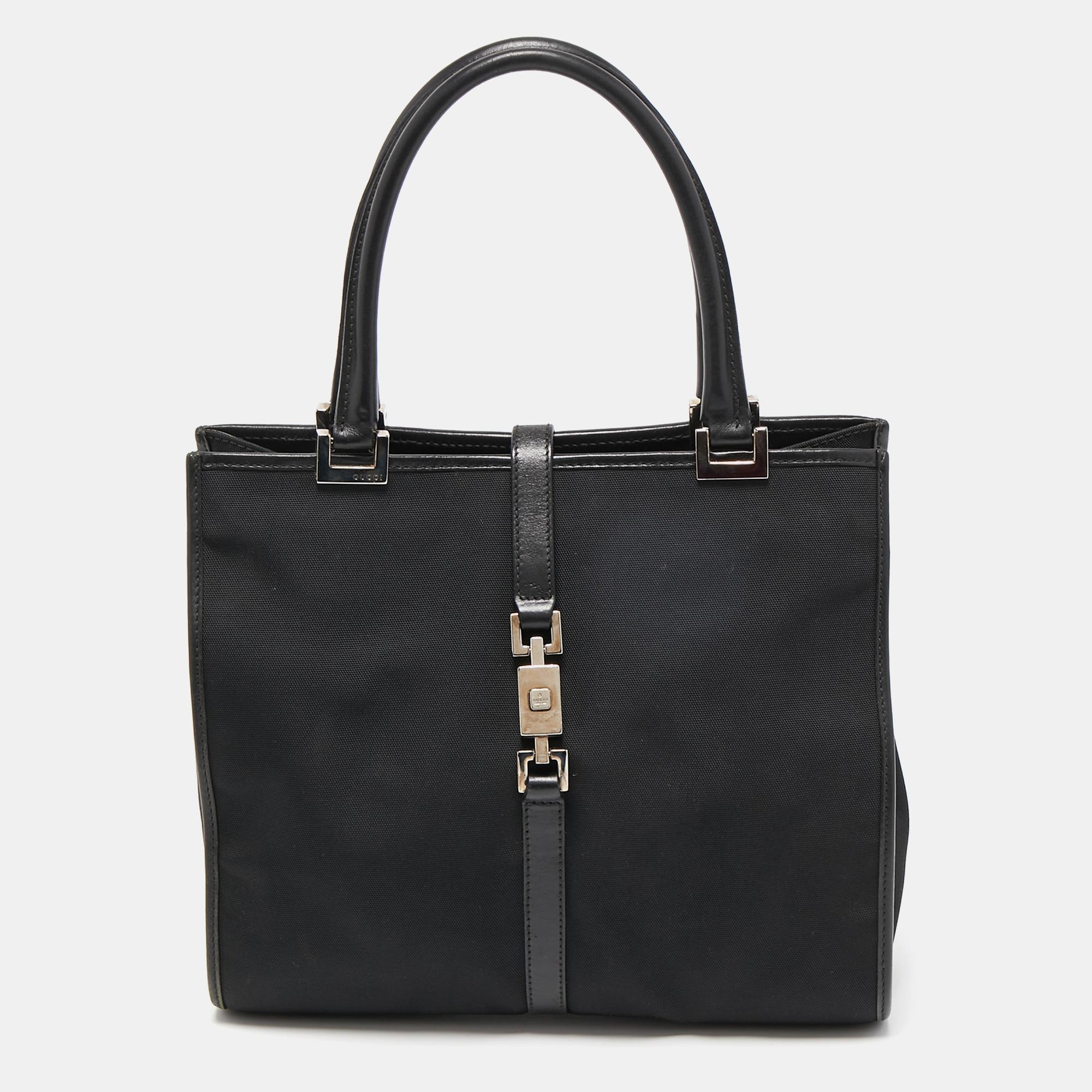 Pre-owned Gucci Black Nylon And Leather Jackie O Tote