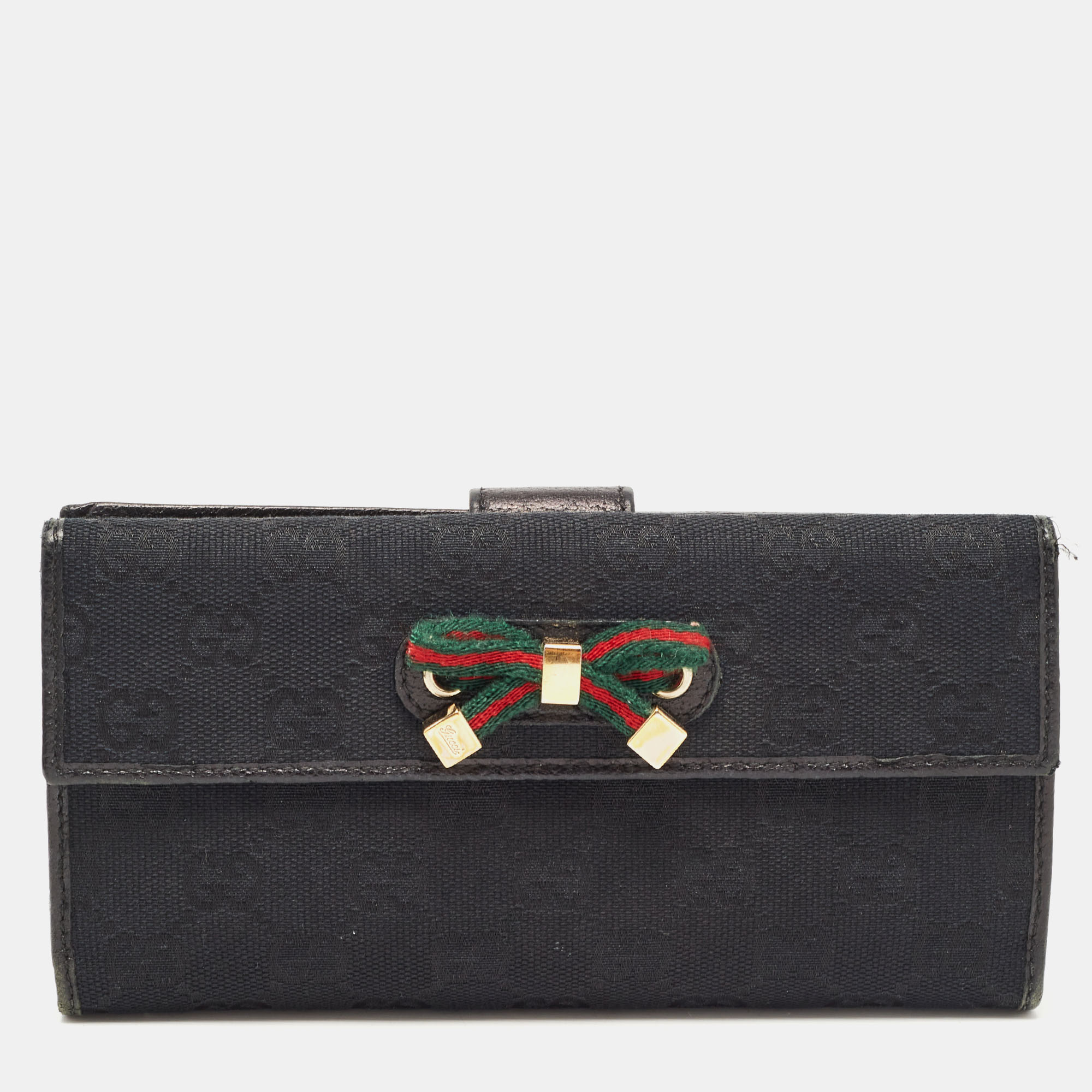 

Gucci Black GG Canvas and Leather Princy Flap Continental Wallet