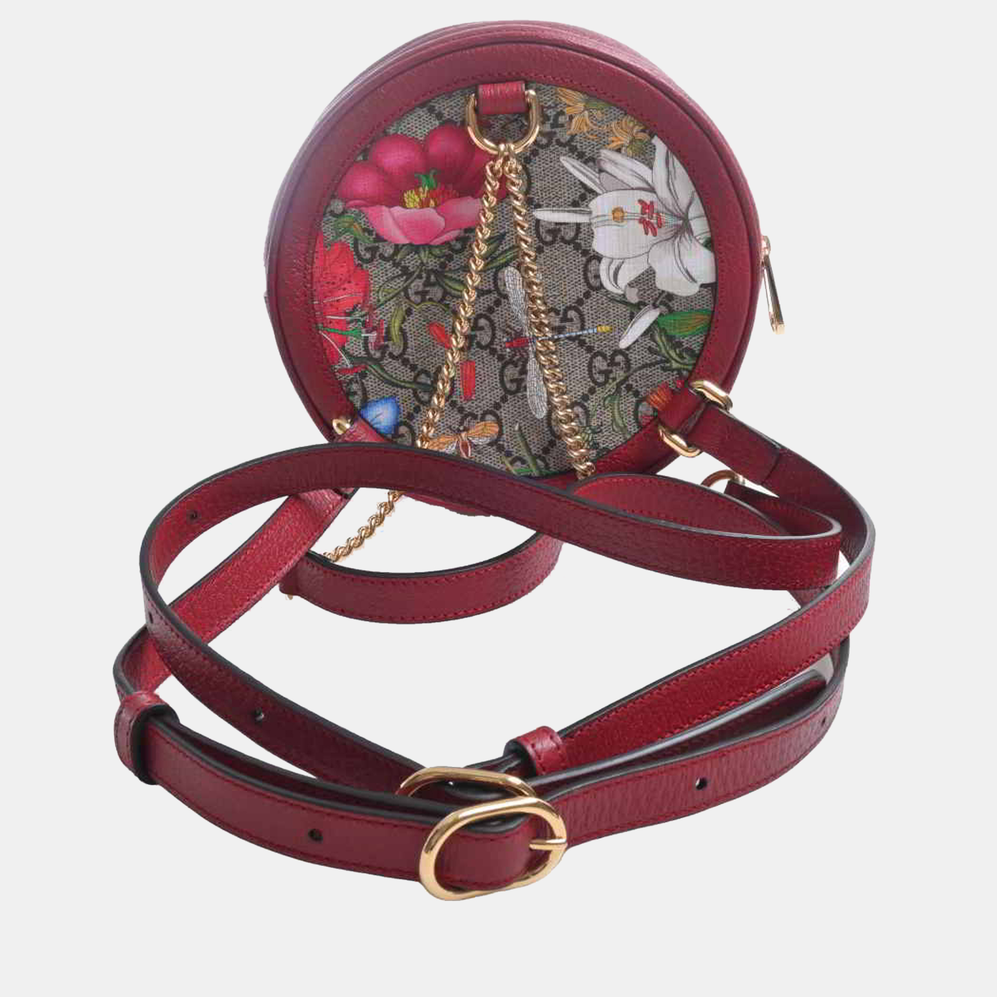 

Gucci Burgundy Canvas and Leather Mini Web Flora Ophidia Round Backpack, Multicolor