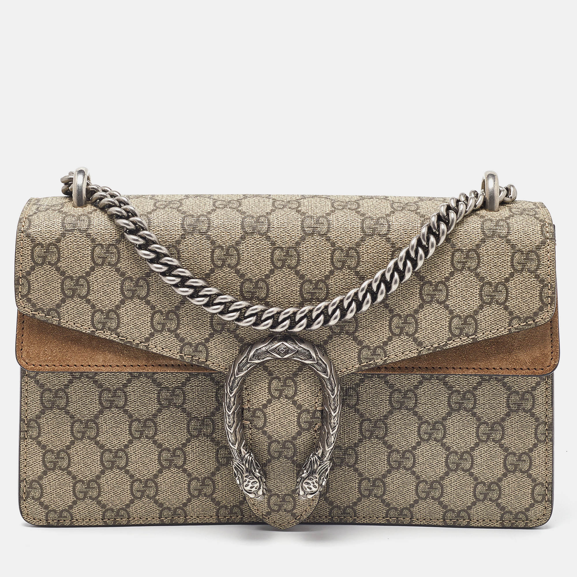 Gucci Beige/Brown GG Supreme Canvas and Suede Small Dionysus Shoulder Bag