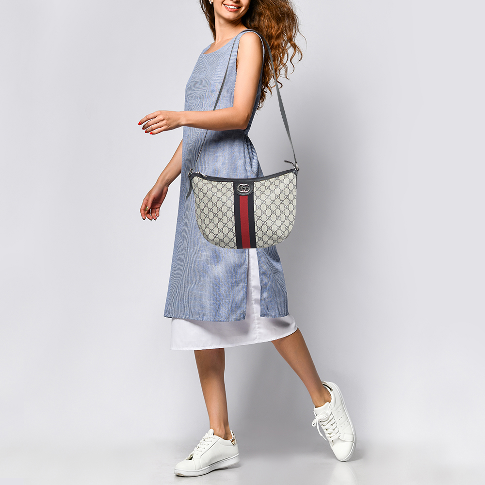 

Gucci Navy Blue/White GG Supreme Canvas and Leather Small Ophidia Shoulder Bag