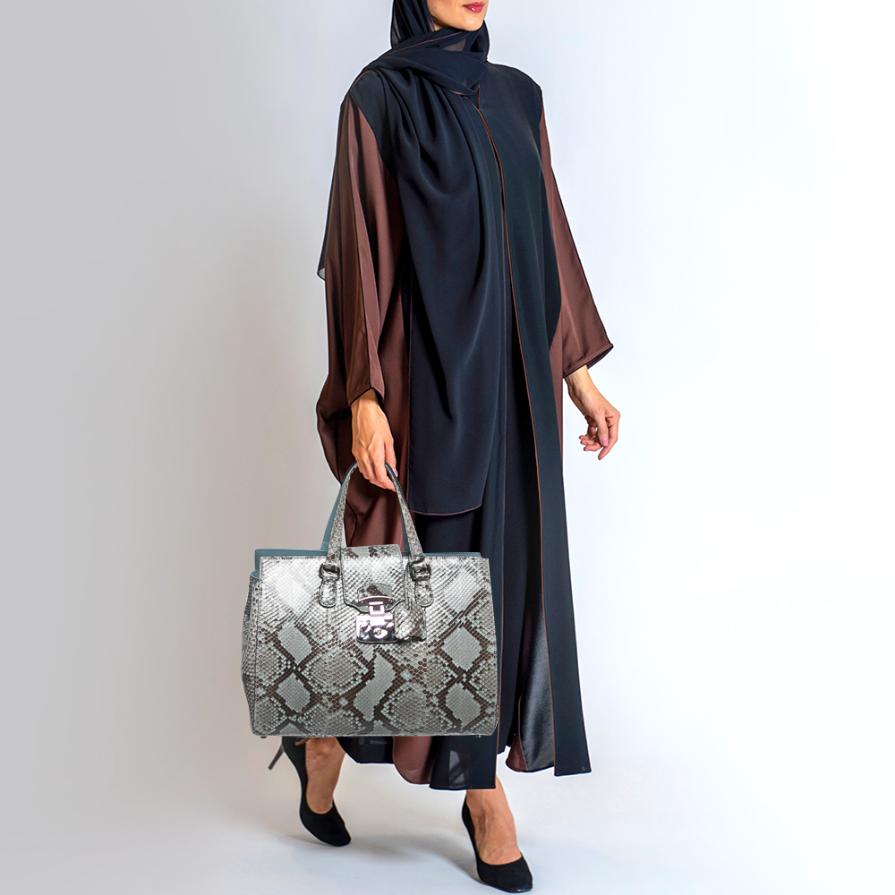 

Gucci Light Blue/Black Python Large Lady Lock Flap Tote