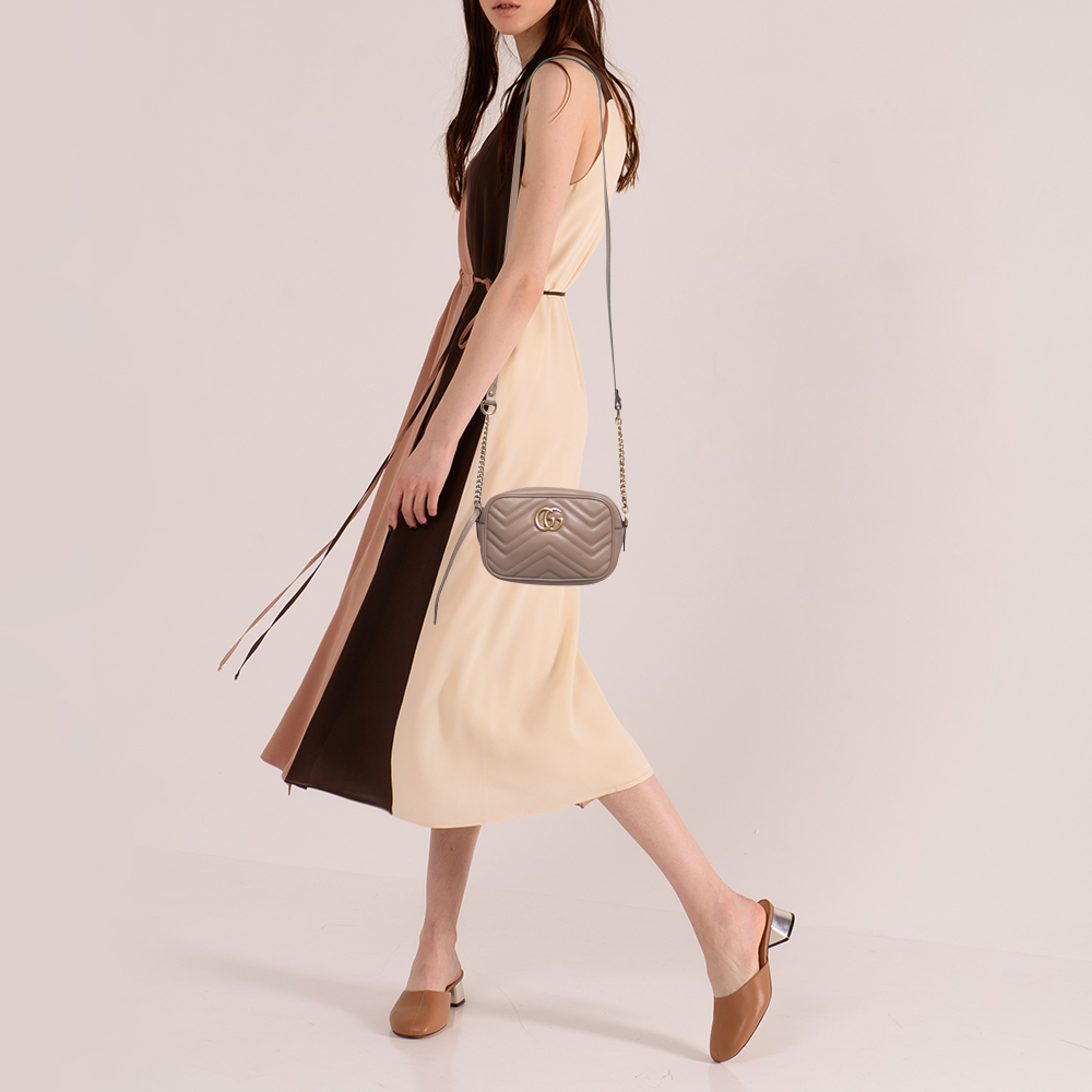 

Gucci Beige Matelassé Leather Mini GG Marmont Camera Bag