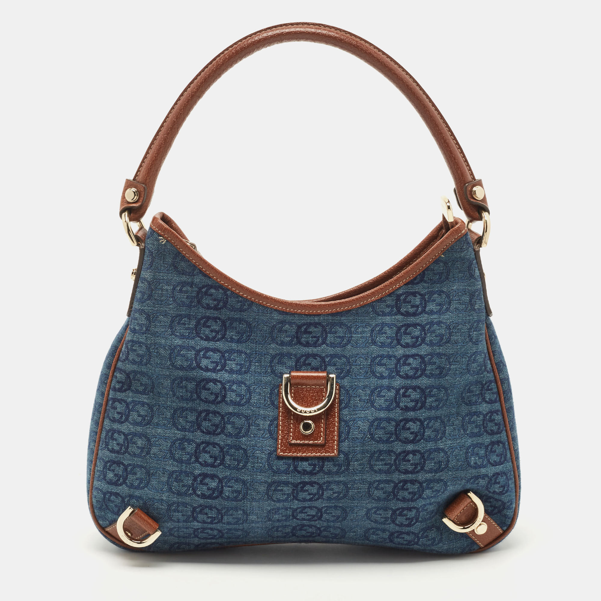 Pre Owned Gucci Denim Abbey Medium D-Ring Hobo Bag