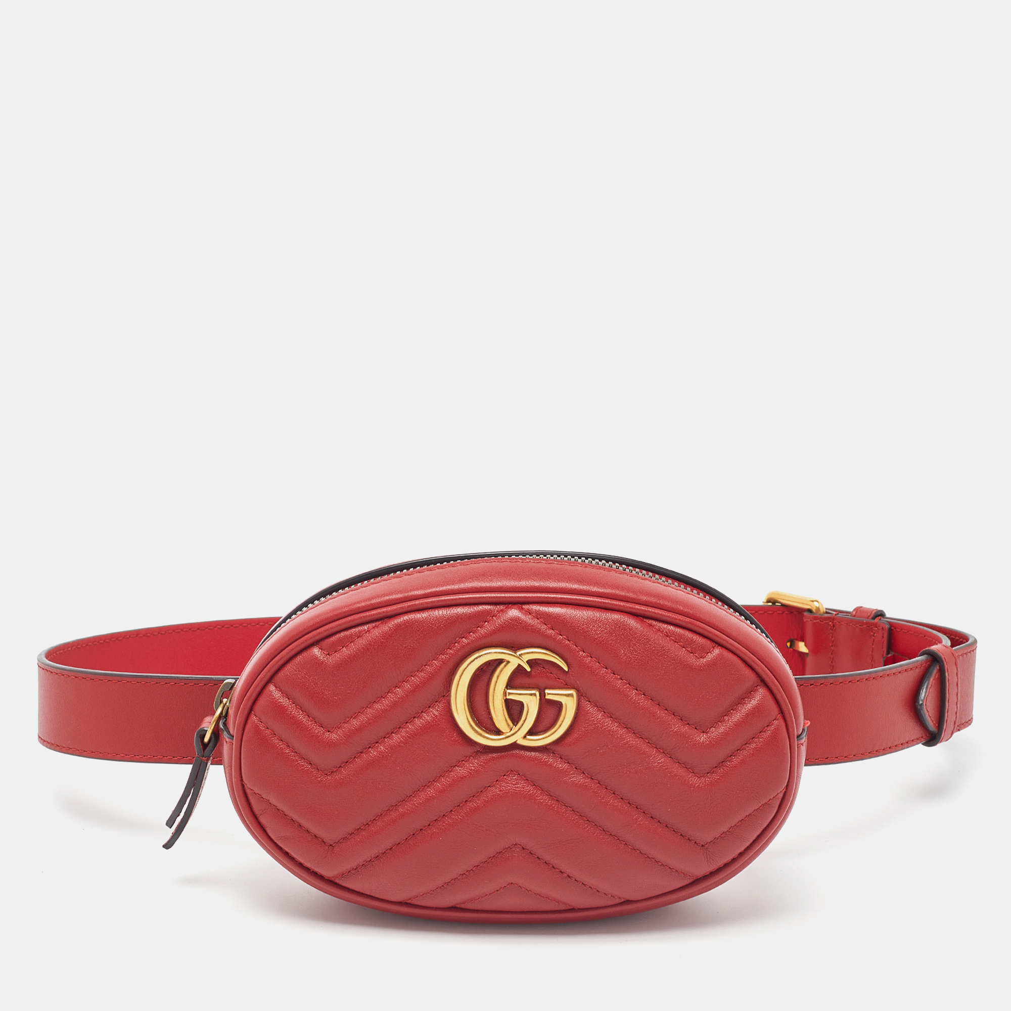 Gucci Red Leather GG Marmont Belt Bag Gucci