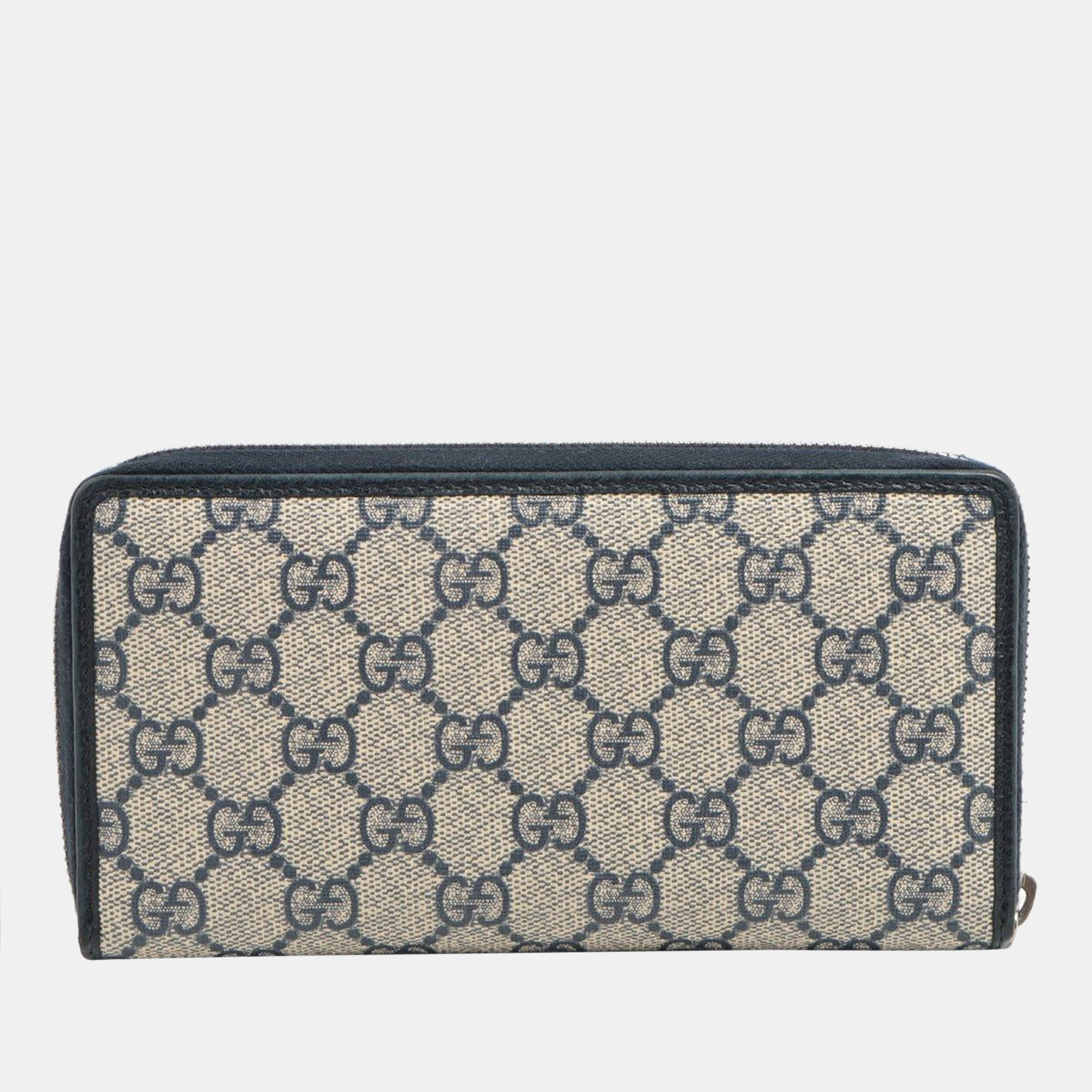 

Gucci GG Supreme 673003 PVC & leather Round-Zip-Wallet Navy blue