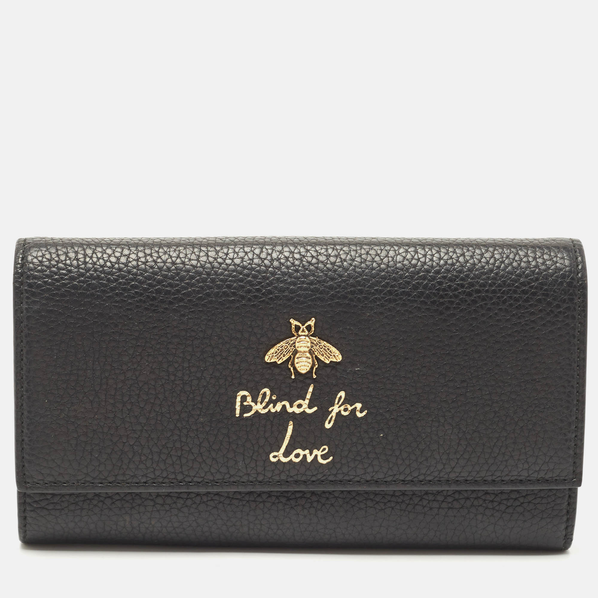 

Gucci Black Leather Blind for Love Flap Continental Wallet