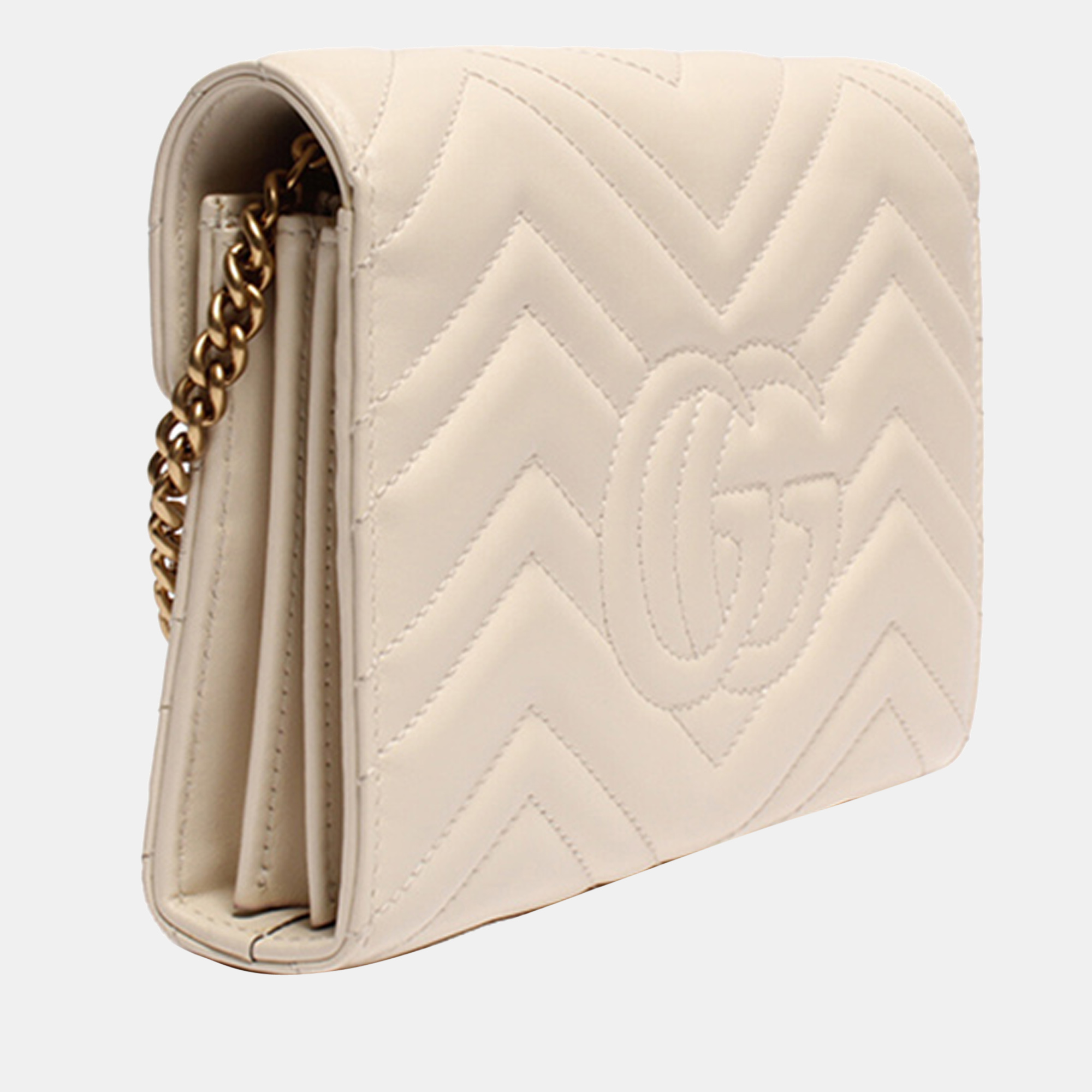 

Gucci White Leather Quilted GG Marmont Wallet On Chain