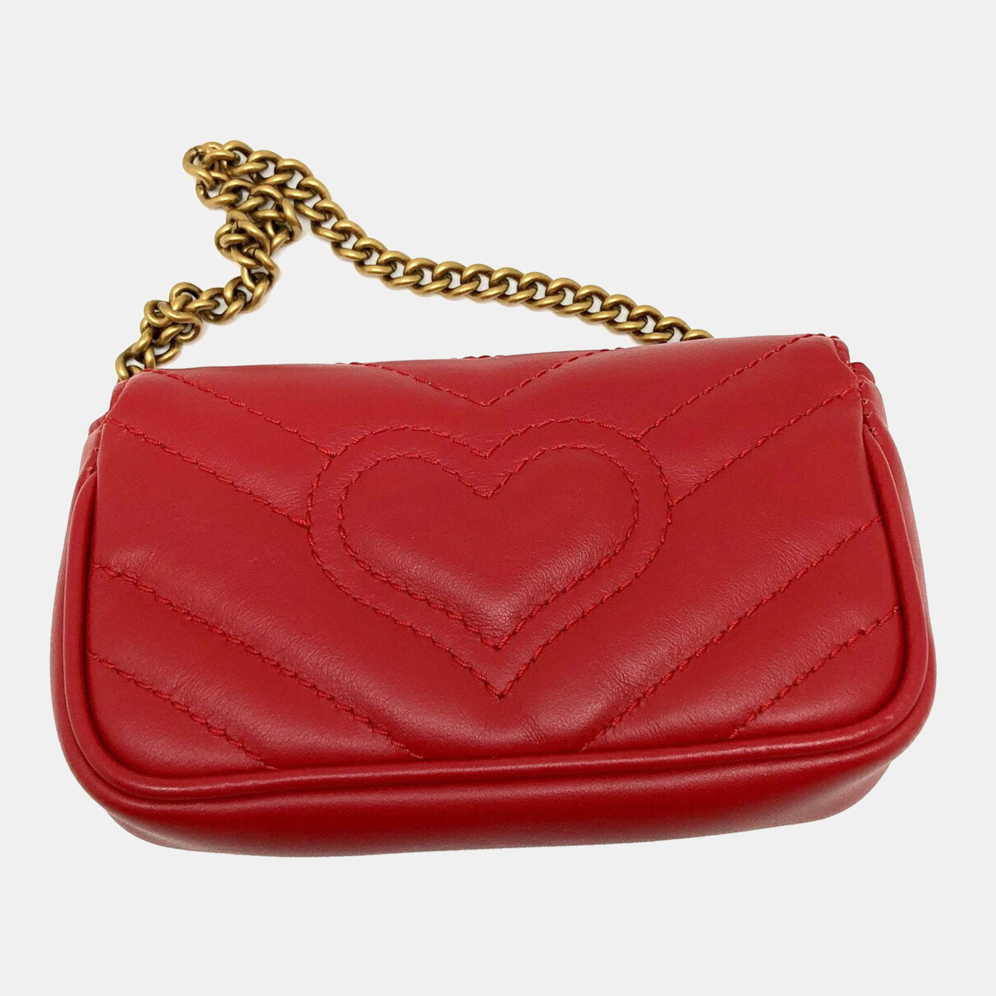 

Gucci Red Matelasse Leather Super Mini GG Marmont Shoulder Bag