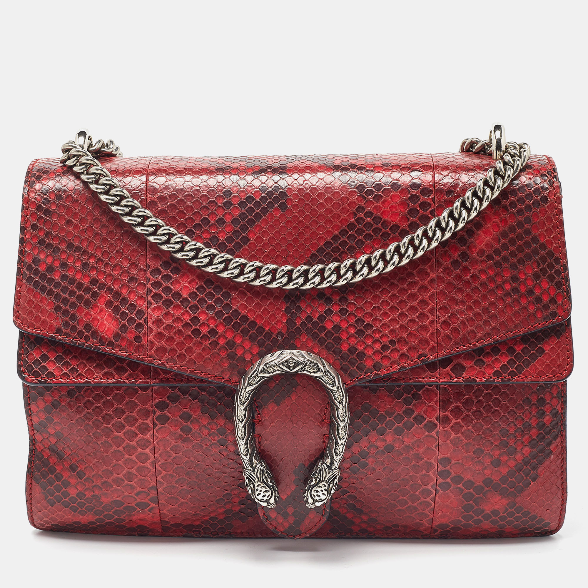 Pre-owned Gucci Red/black Python Medium Dionysus Shoulder Bag