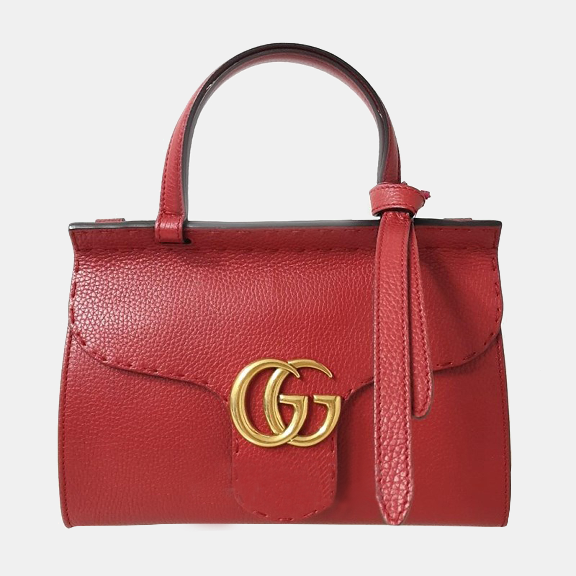 

Gucci Red Leather GG Marmont top handle bag