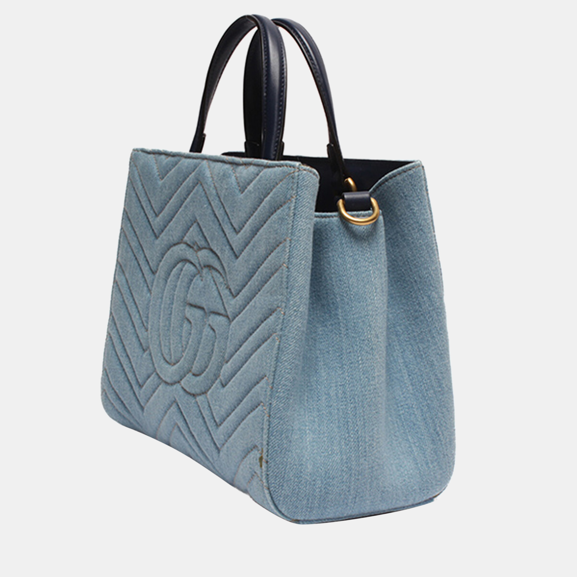 

Gucci Blue Denim Leather GG Marmont Tote Bag