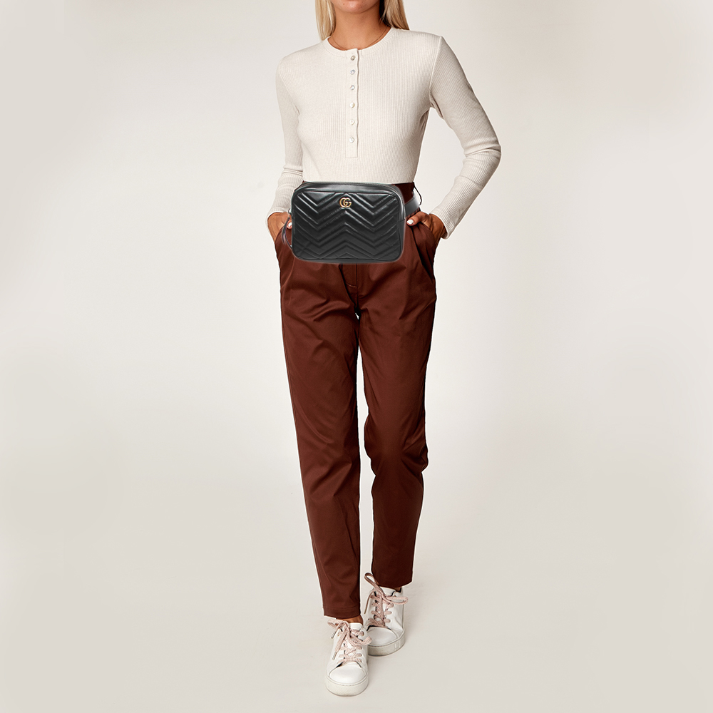 

Gucci Black Matelassé Leather GG Marmont Belt Bag