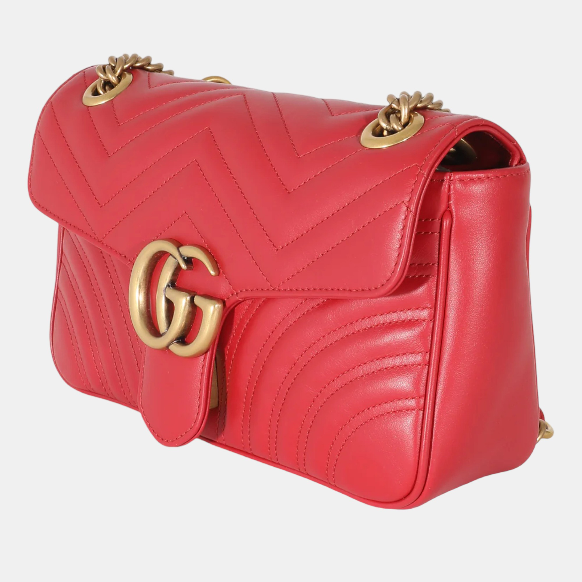 

Gucci Red Matelasse Leather Small GG Marmont Shoulder Bag