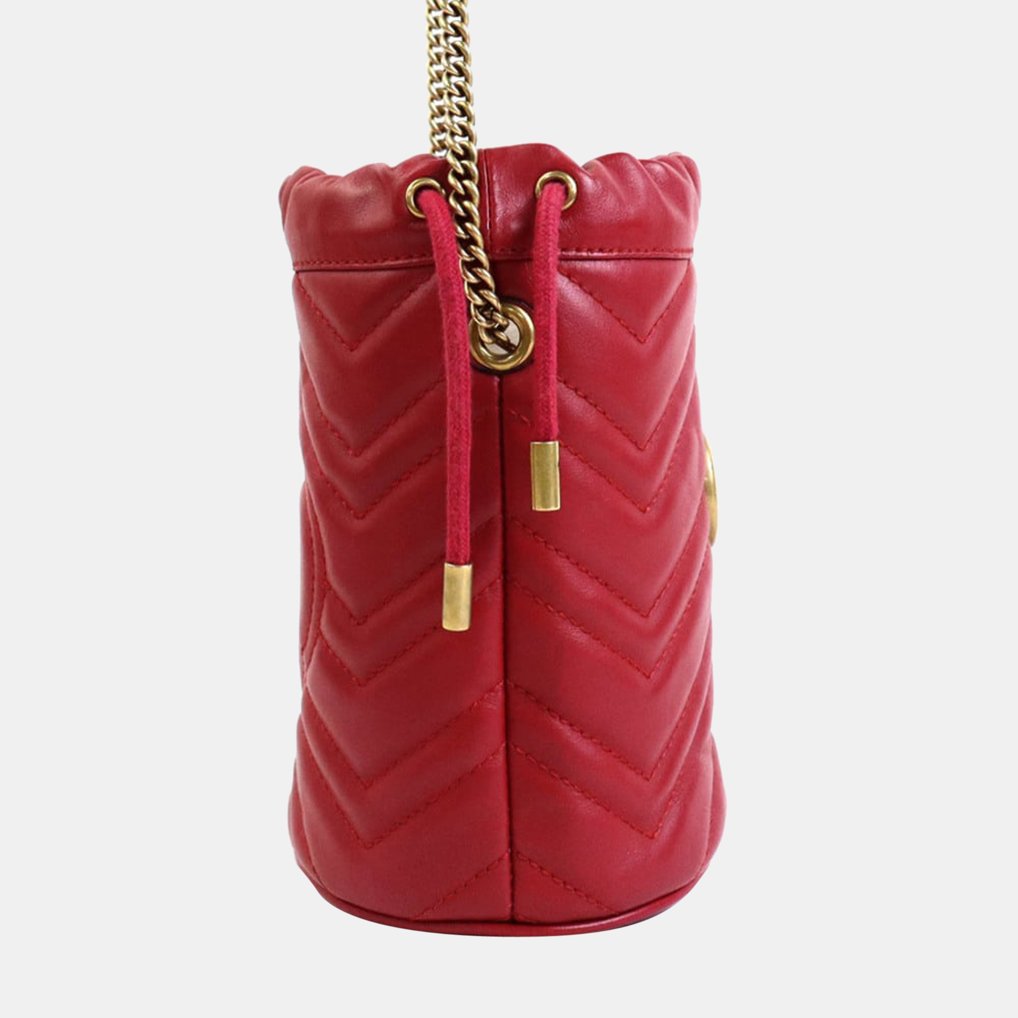 

Gucci Red Leather GG Marmont Bucket Bag
