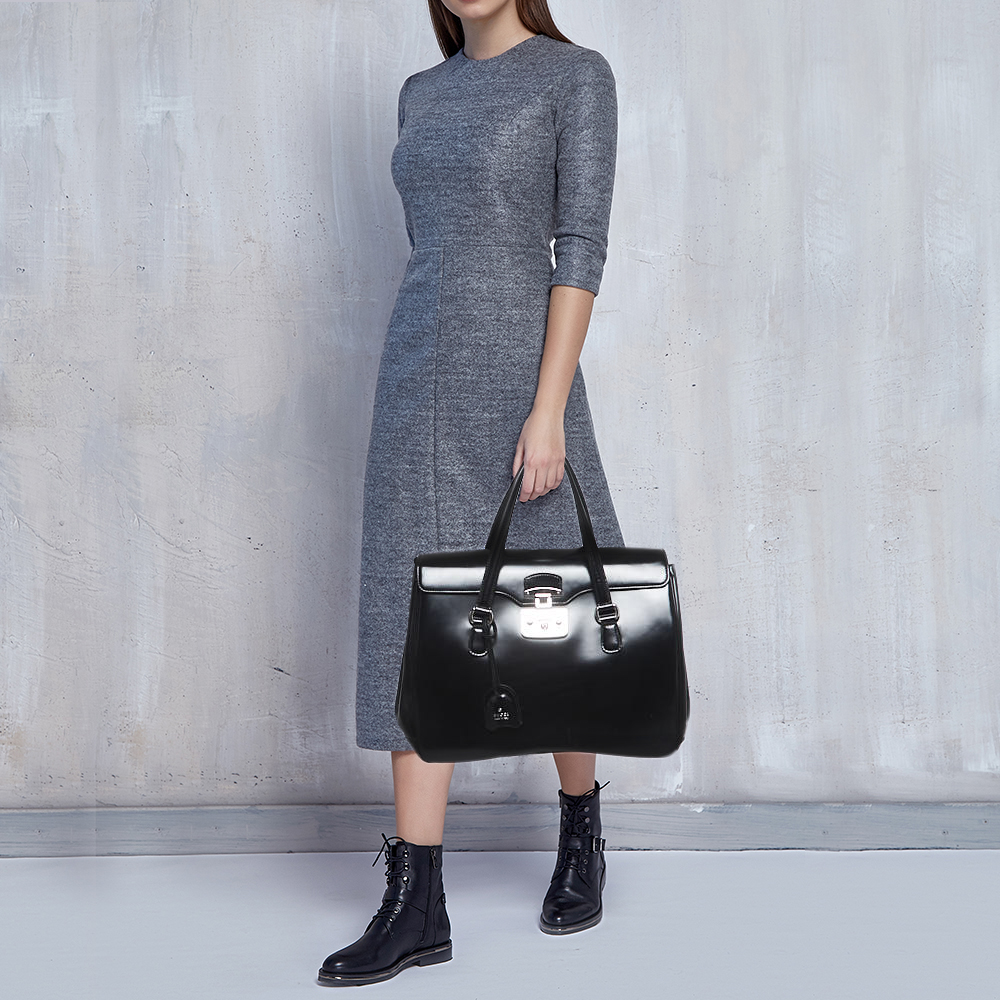 

Gucci Black Glossy Leather  Lady Lock Satchel